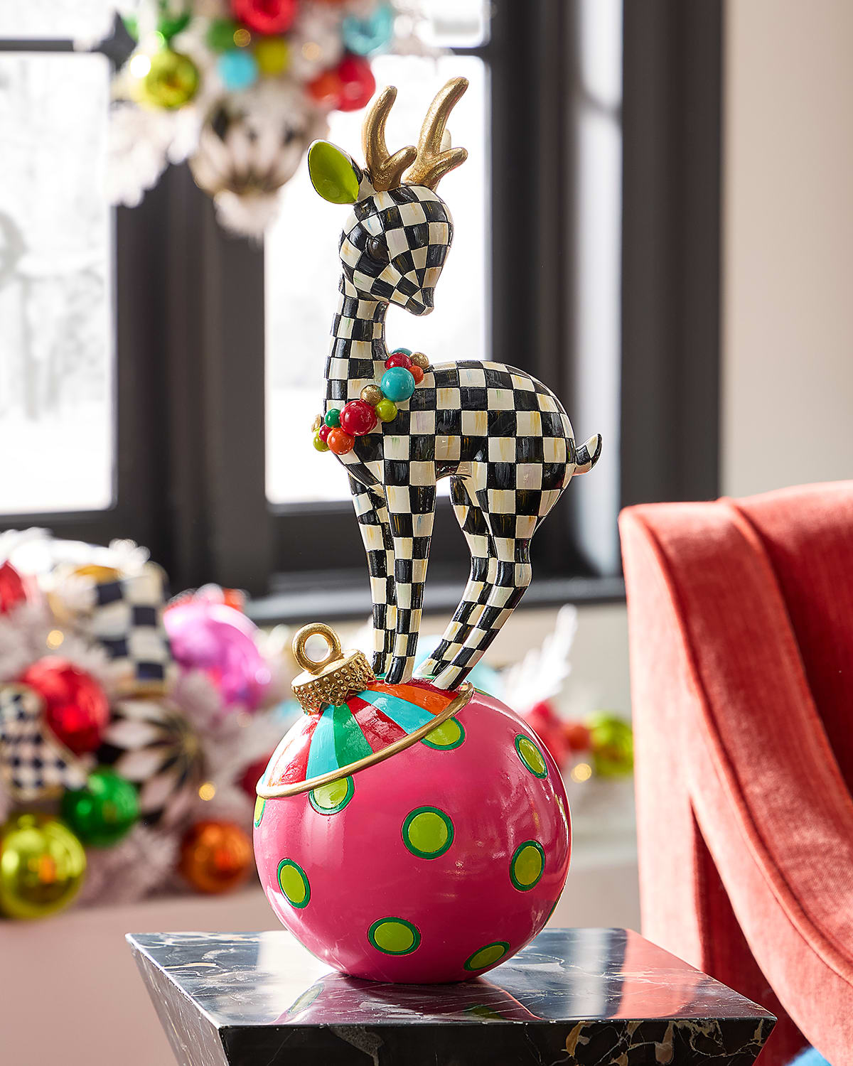 Mackenzie-childs Confetti Christmas Deary Deer On Ornament In Multi