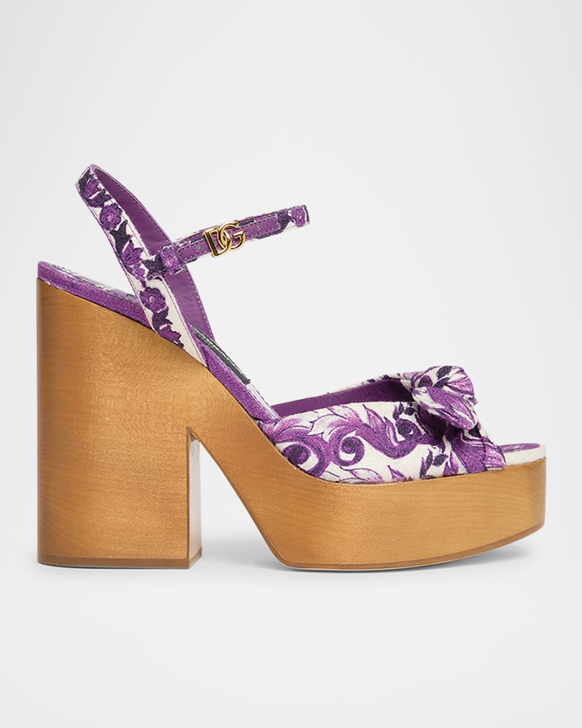 Dolce & Gabbana Maiolica Printed Knot Platform Sandals In Purple