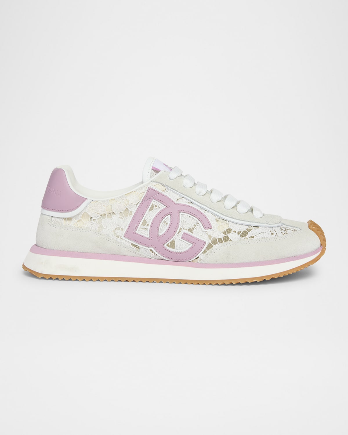 Dolce & Gabbana White Low Top With Lace Details And Dg Patch On The Side In Fabric And Suede Blend Woman In Multi