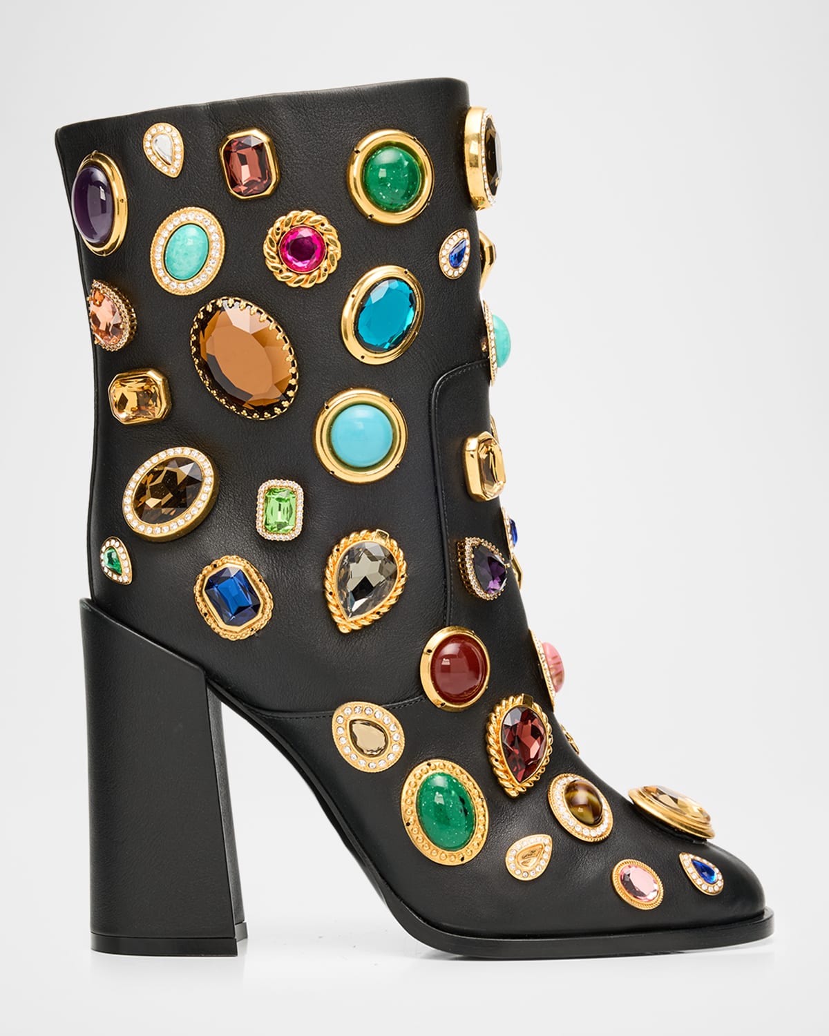 Dolce & Gabbana 105mm Stone-embellished Leather Ankle Boots In Black
