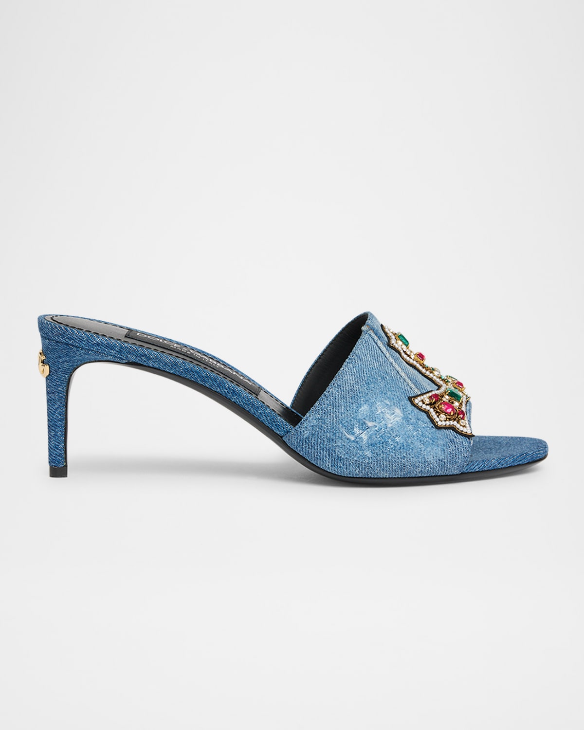 Dolce & Gabbana Embellished Half Cross Denim Slide Sandals