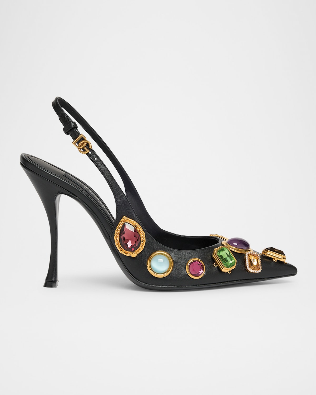 Dolce & Gabbana Semiprecious Stone Leather Slingback Pumps In Black