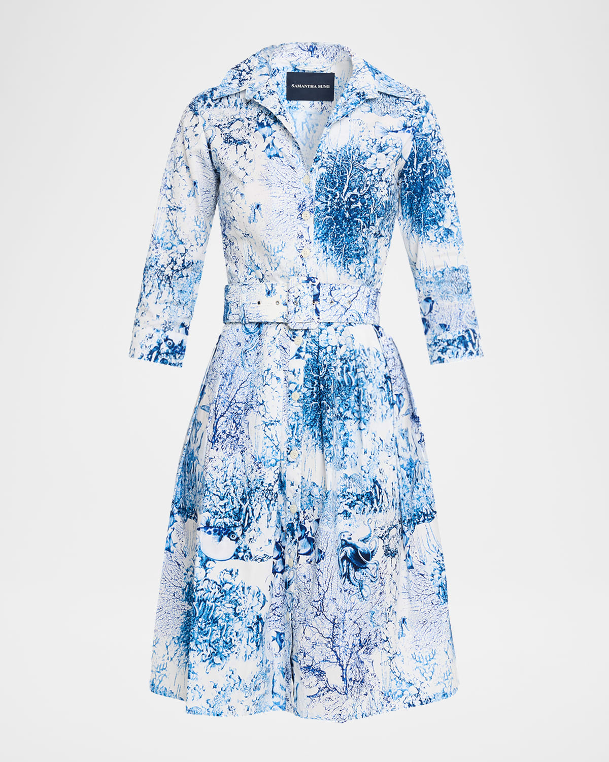 Samantha Sung Audrey 1 Belted Marine-print Midi Shirtdress