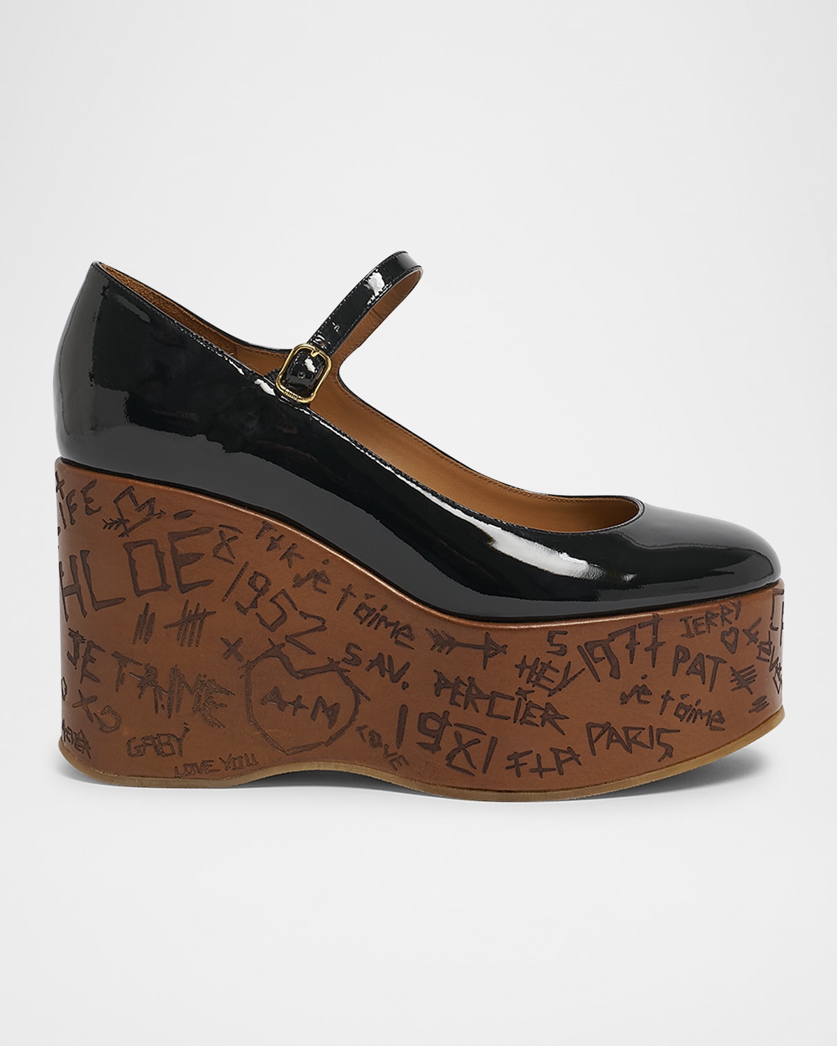 Chloé Maxime Patent Leather Platform Wedge Sandals In Black