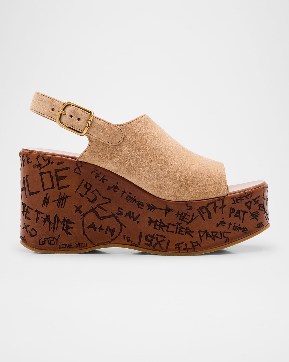 Chloé Maxime Platform Wedge Suede Sandals In Brown