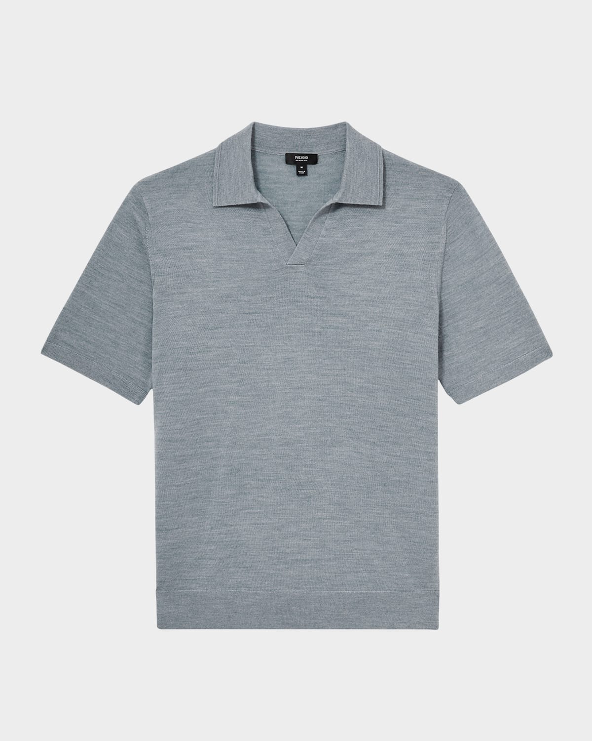 Reiss Duchie Johnny Collar Short Sleeve Wool Polo Sweater In Soft Blue Melan