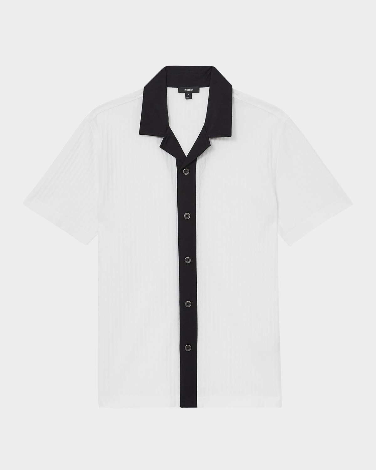 Reiss Mens White Navy Aster Short-sleeved Cotton Shirt In White/navy