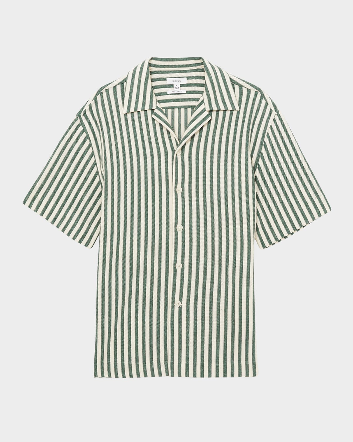 Reiss Trig Textured Stripe Camp Shirt In Green