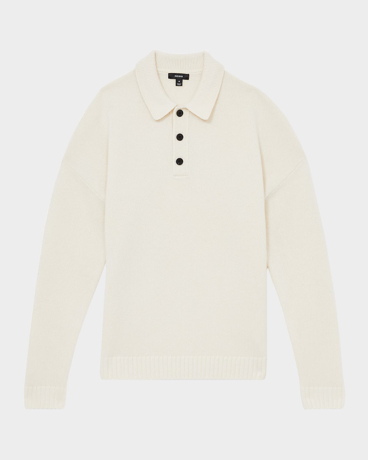 Reiss Jacob Relaxed Fit Quarter Button Long Sleeve Wool Knit Polo In Off White