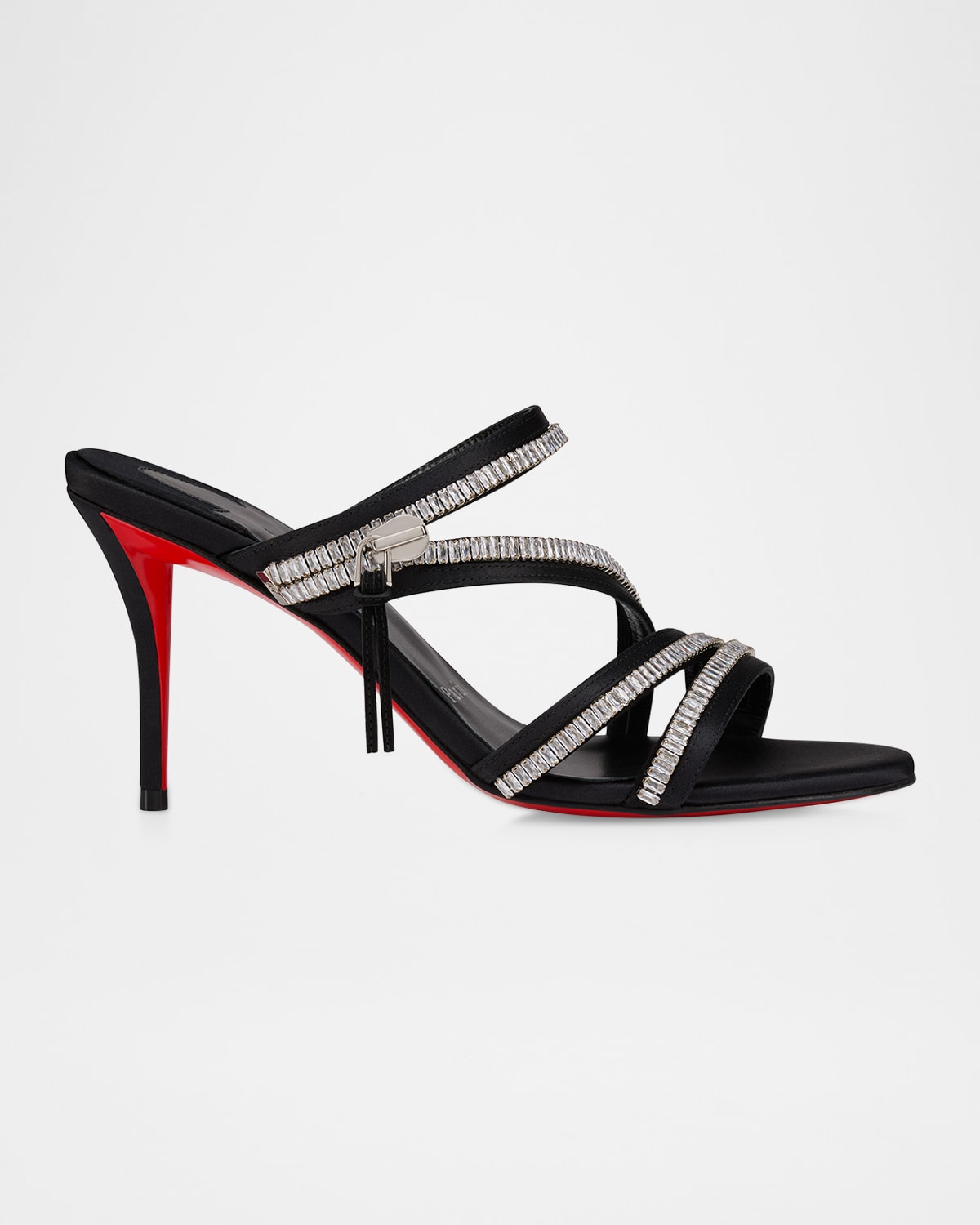 Christian Louboutin Meryl Zip Strass Satin Red Sole Sandals In Black