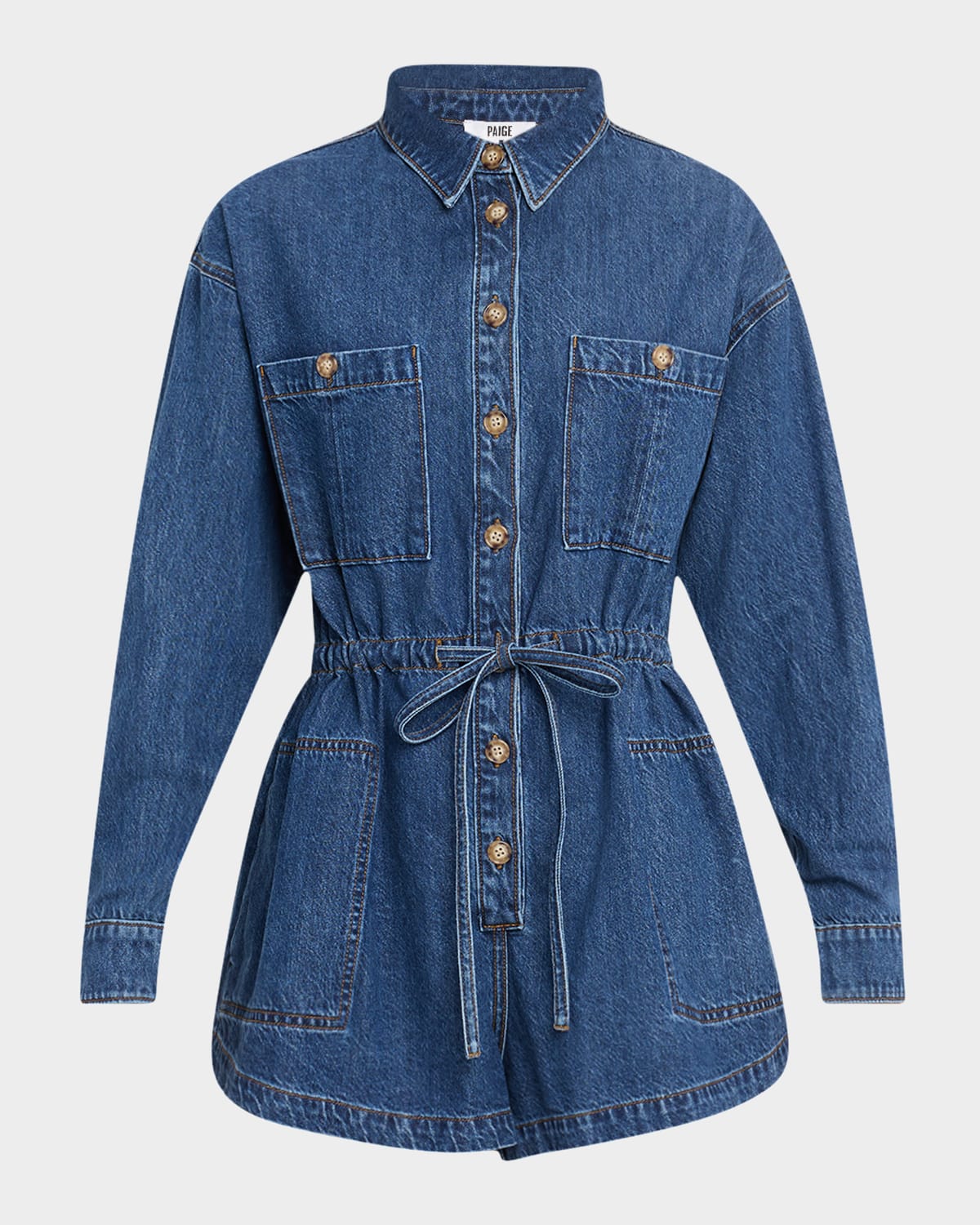 PAIGE MADIGAN LONG-SLEEVE DENIM ROMPER 