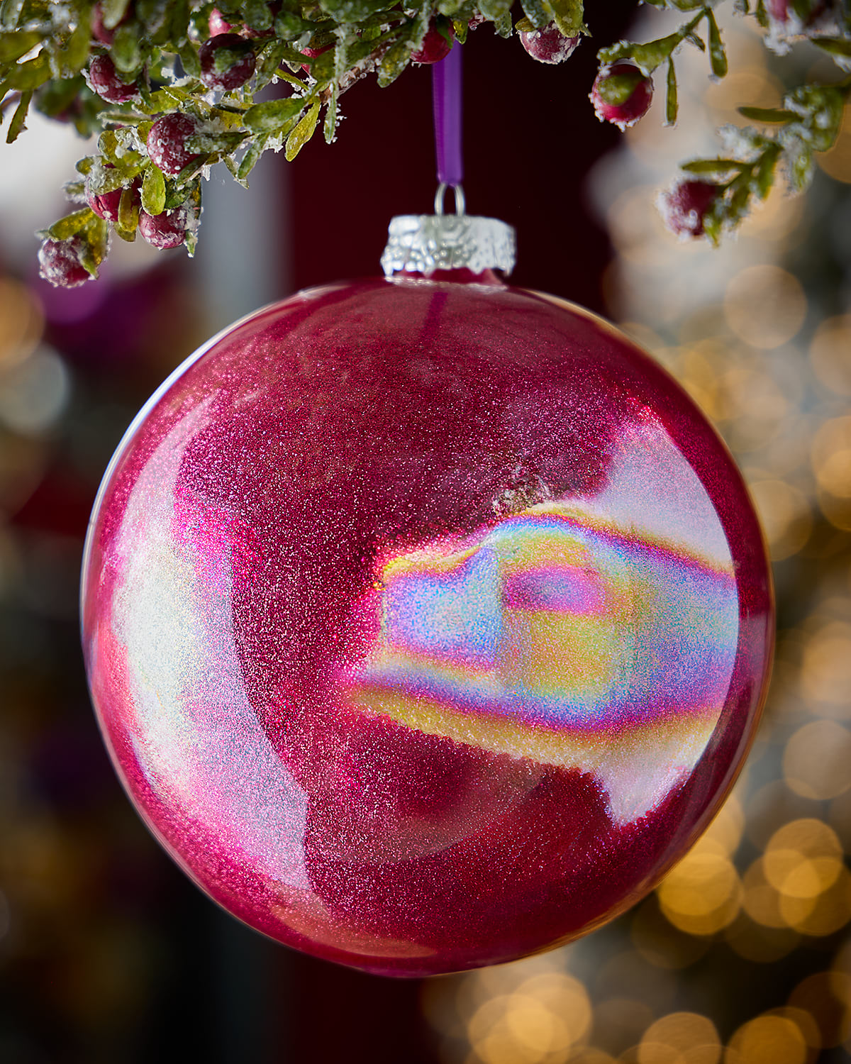 Jim Marvin Fuchsia Glitter Ball Ornament In Pink