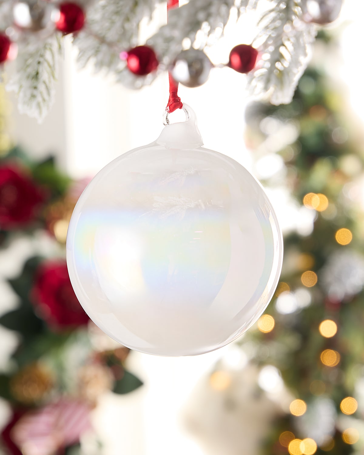 Jim Marvin Opal White Bottle Glass Orb Christmas Ornament In White