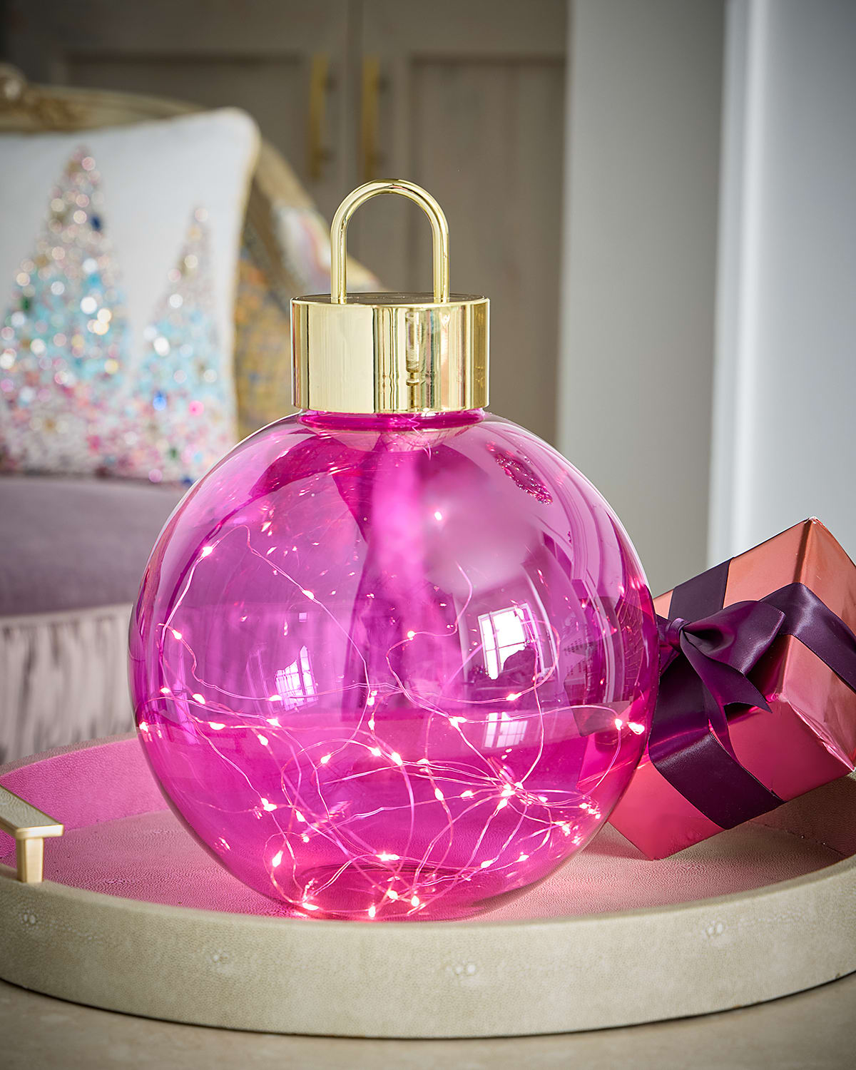 Jim Marvin Oblique Fuchsia Glass Tabletop Ornament In Pink