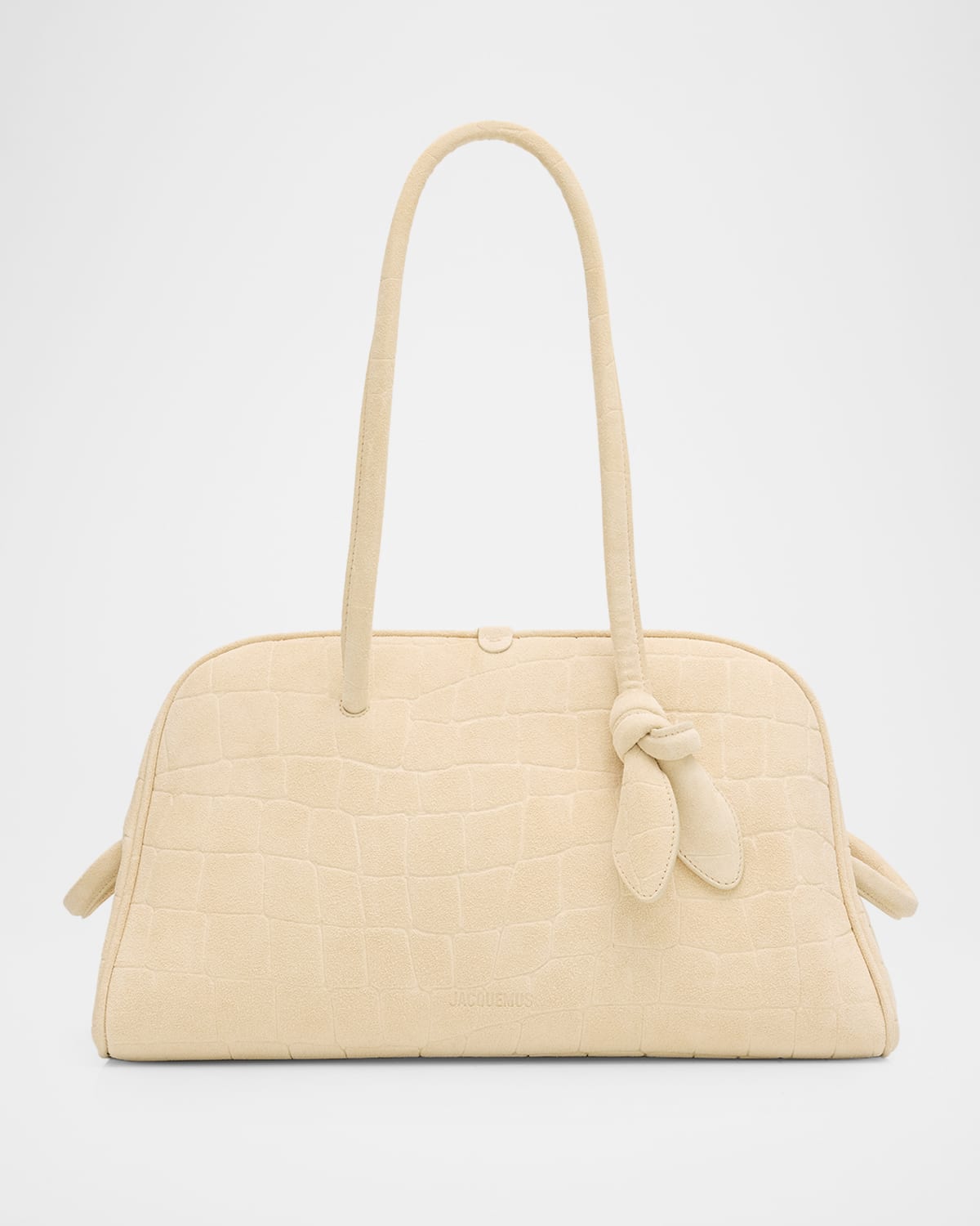 Jacquemus Le Turismo Croc-embossed Suede Top-handle Bowling Bag In Neutral