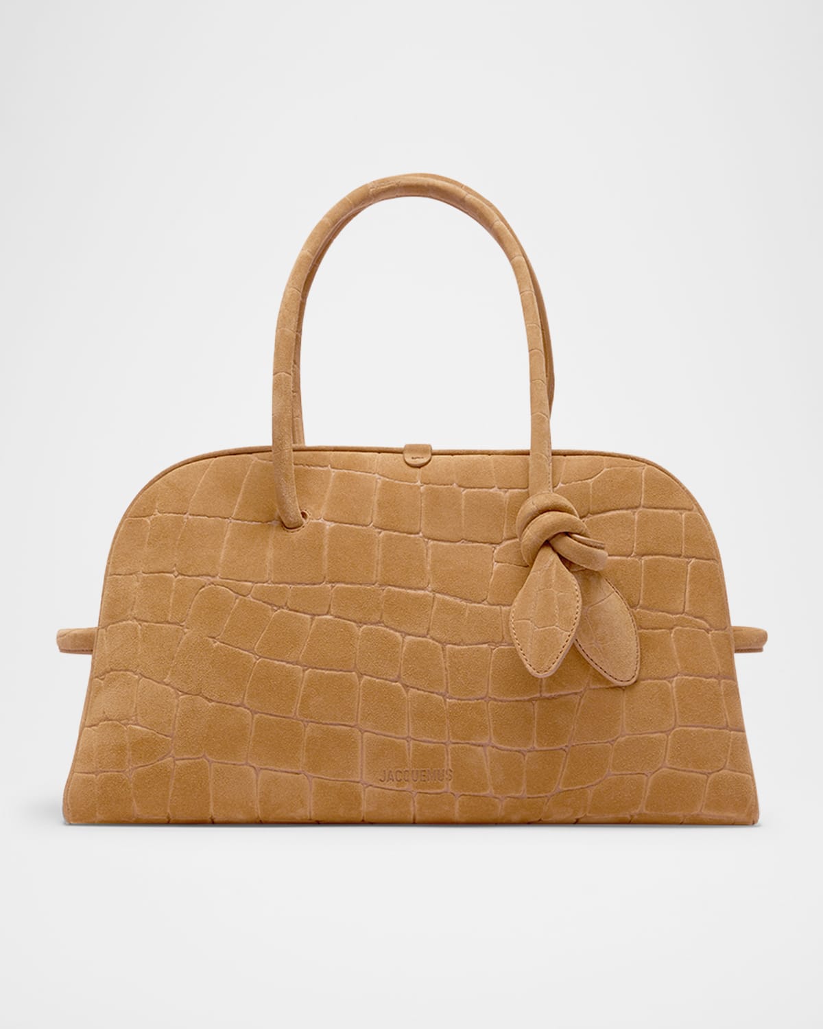 Jacquemus Le Turismo Croc-embossed Suede Top-handle Bowling Bag In Brown
