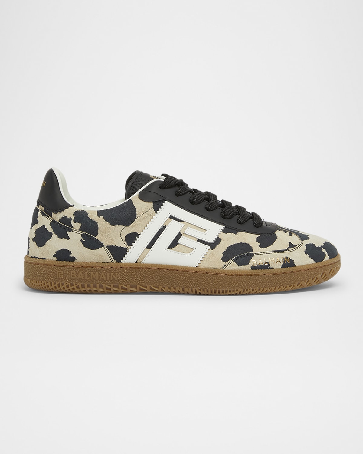 Balmain Swan Snow Leopard-print Suede Low-top Sneakers In Multi
