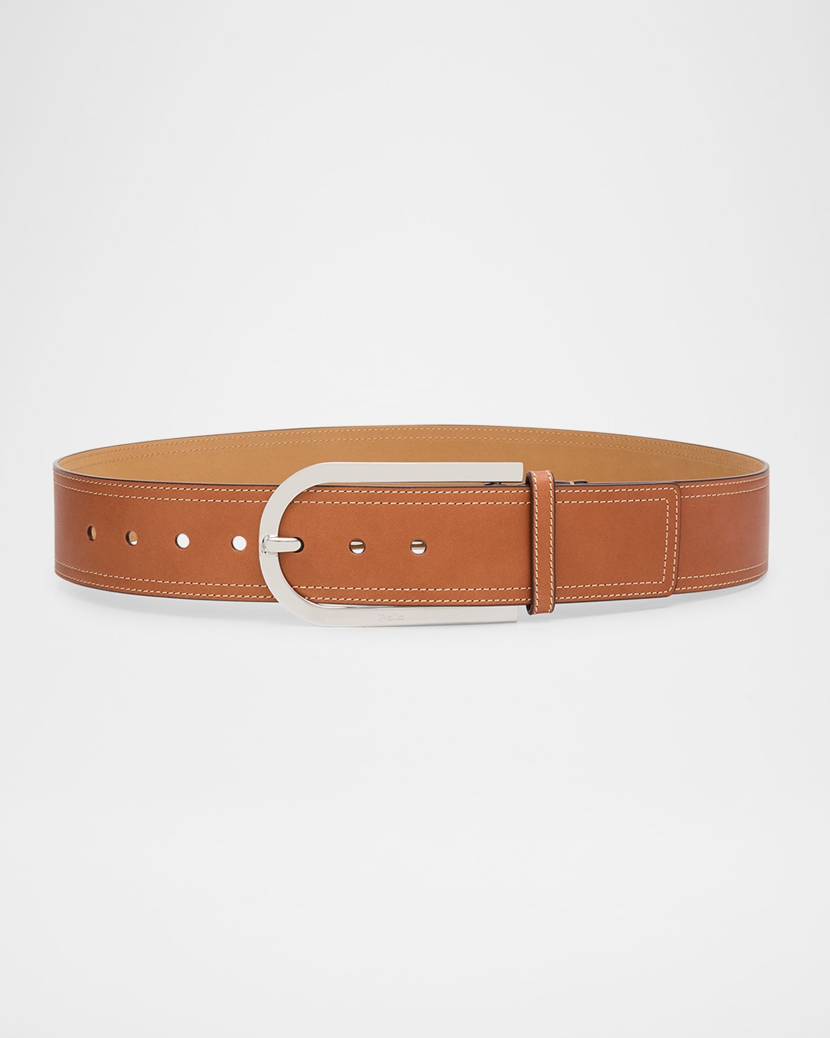 Shop Polo Ralph Lauren Vachetta Buckle Leather Skinny Belt In Cuoio Silver