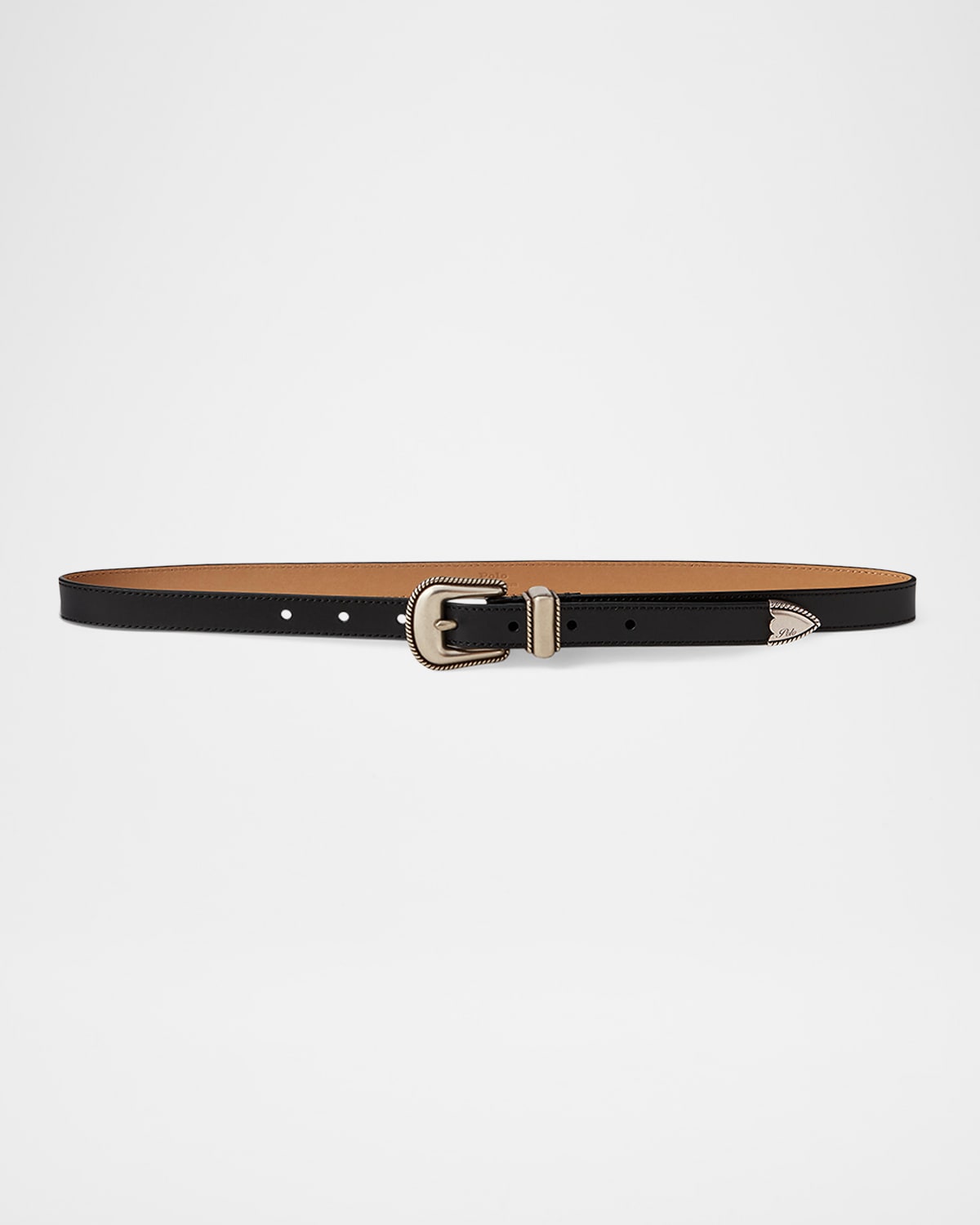 Polo Ralph Lauren Grain Vachetta Leather Skinny Belt In Black
