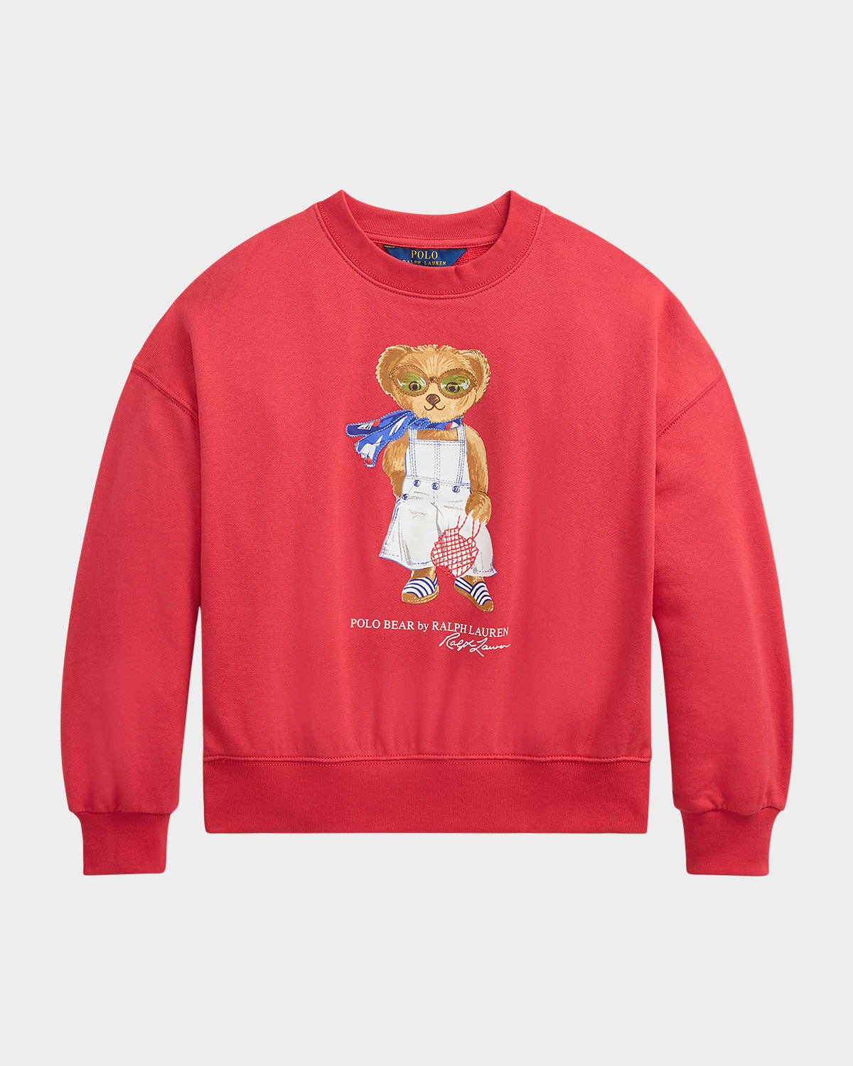 Ralph Lauren Girl's Polo Bear Terry Sweatshirt In Starboard Red