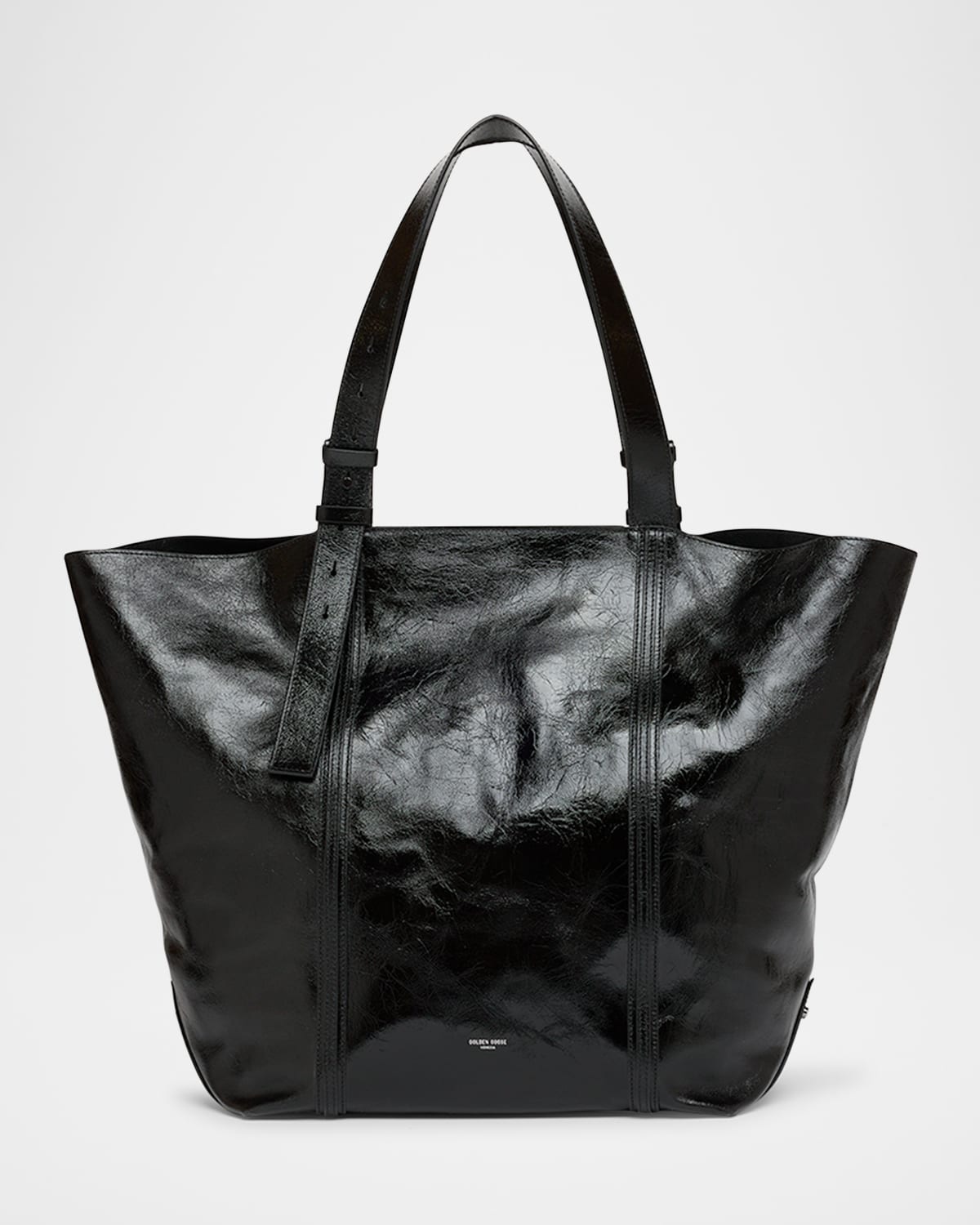 Golden Goose 24/7 Shiny Leather Shopper Tote Bag In Black