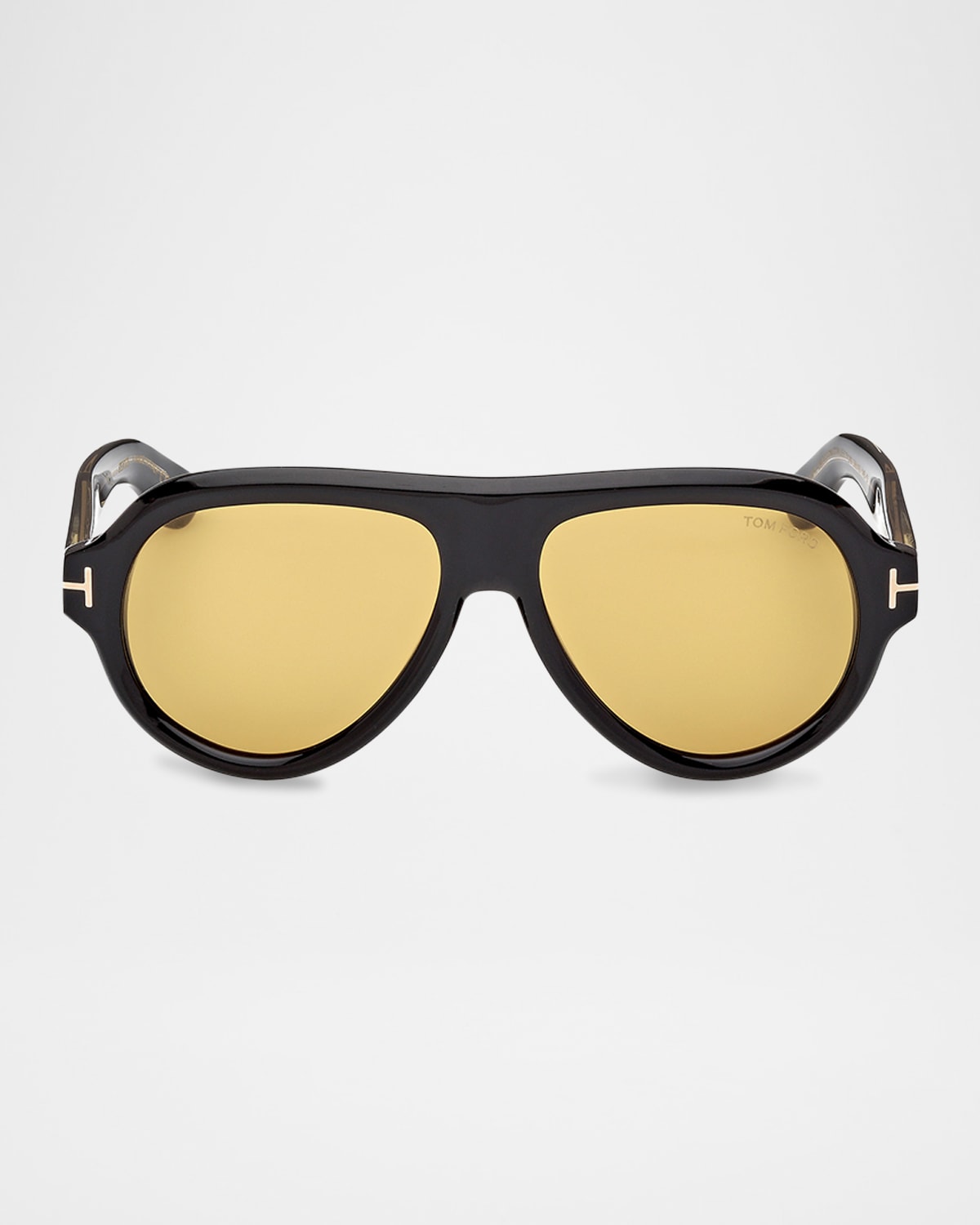 Tom Ford Icon Aviator Sunglasses In Shiny Black Brown