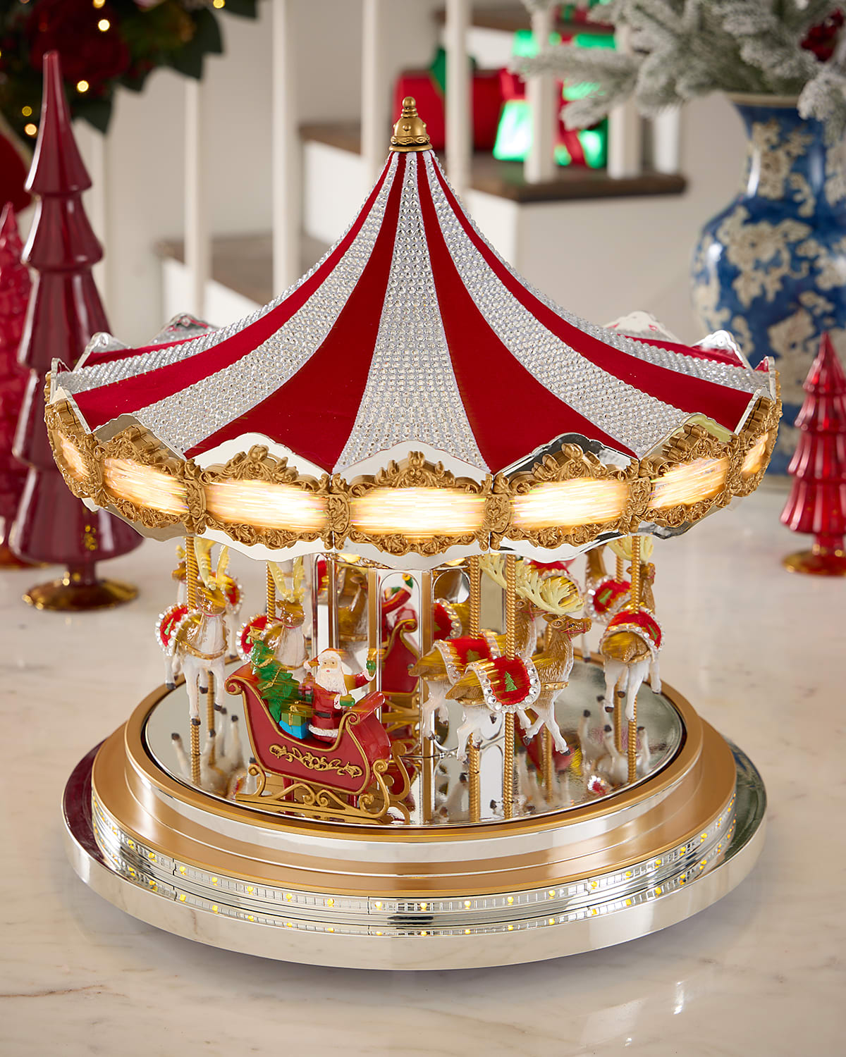 Mr. Christmas Swarovski Carousel With Silver Metallic Base Christmas Decoration In Multi