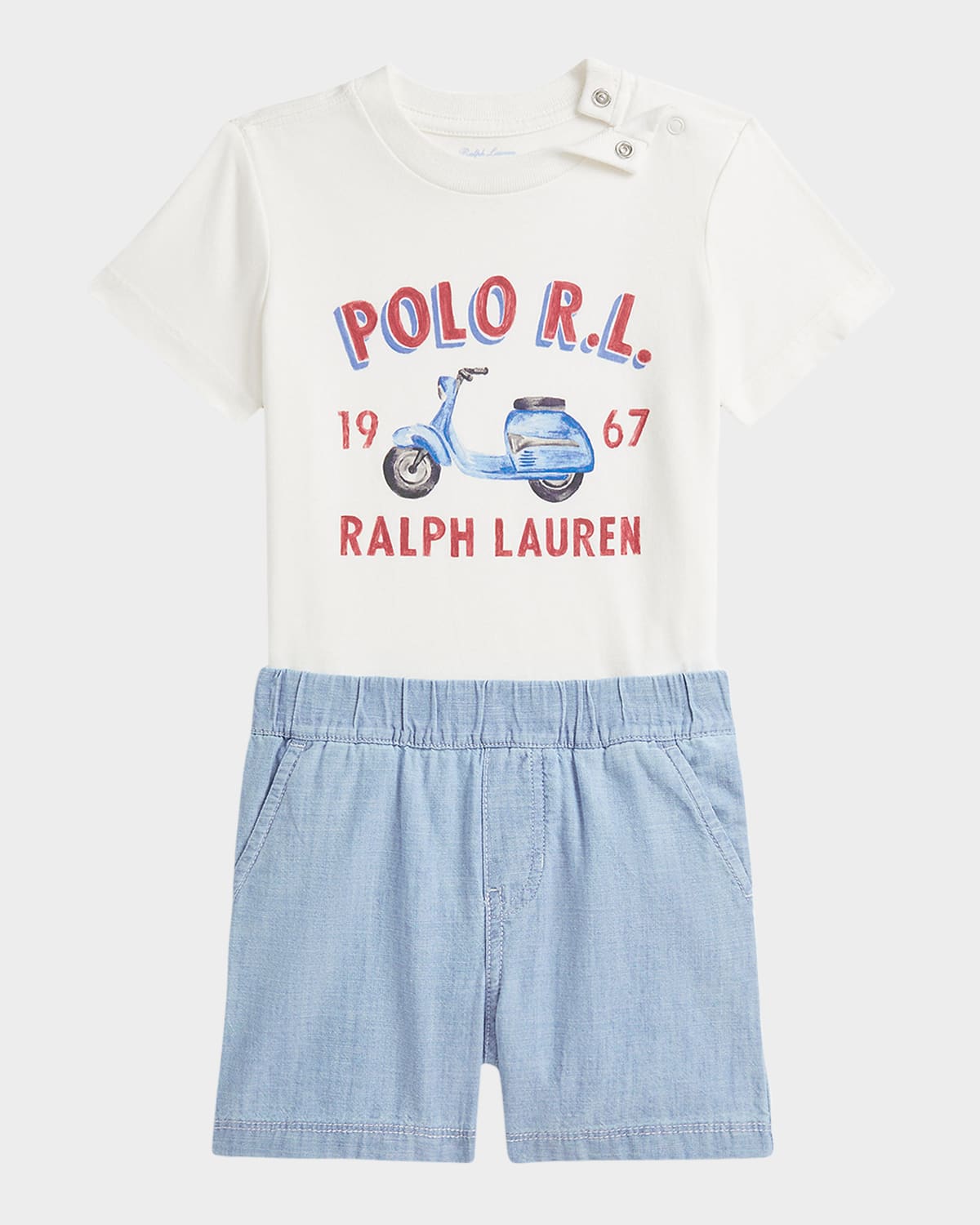 Ralph Lauren Boy's Graphic T-shirt W/ Chambray Shorts In Nevis