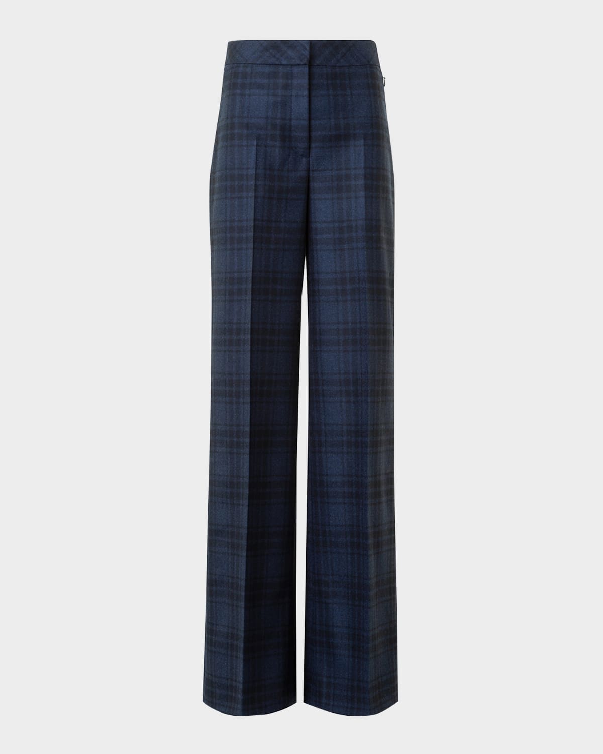 Akris Fior Check Wool Flannel Wide-leg Trousers In Blue