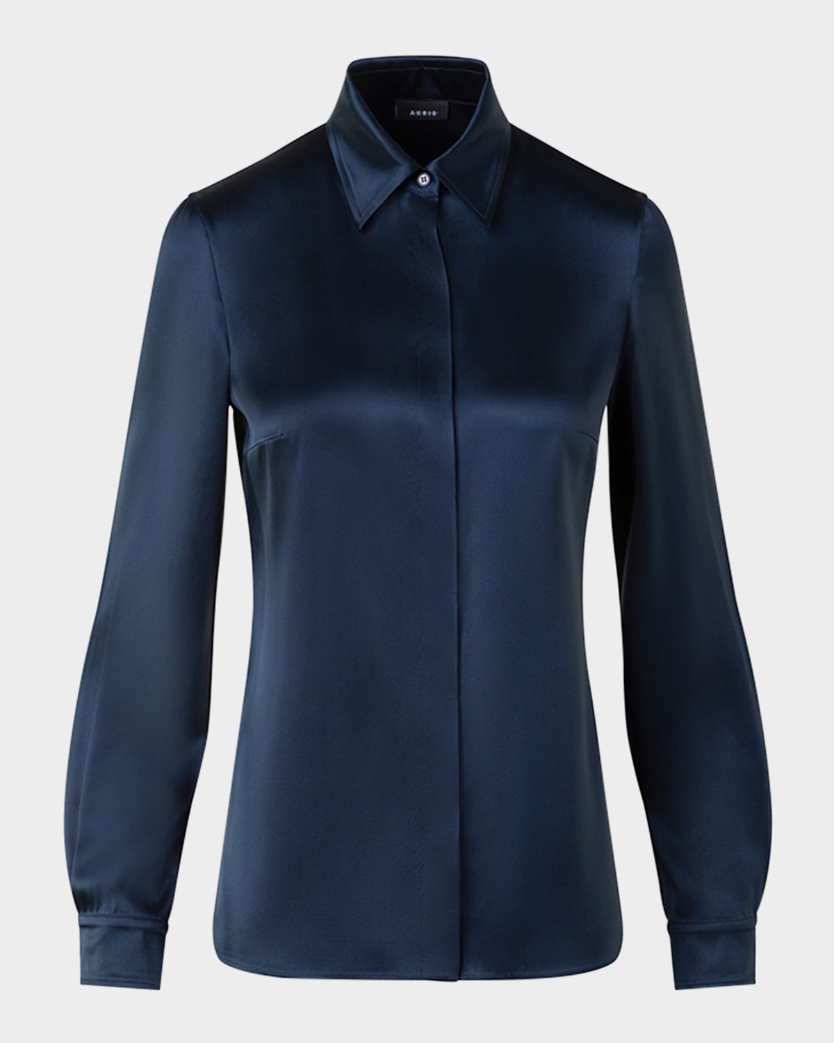 Akris Stretch Silk Satin Button-down Blouse In Blue