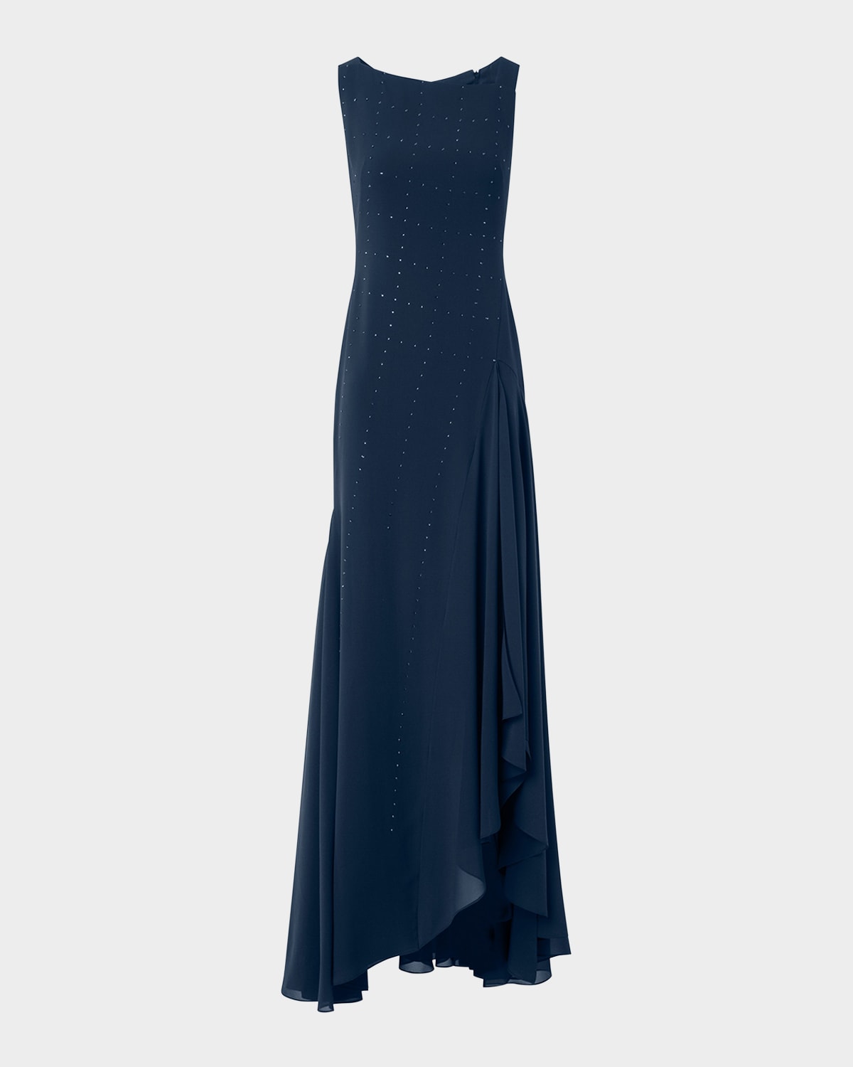 Akris Studded Sleeveless Asymmetric Flared Maxi Dress In Blue