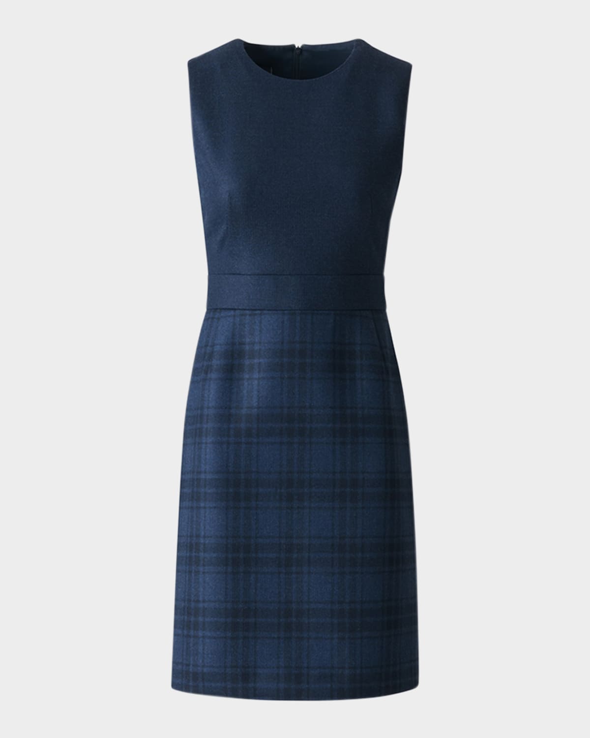 Akris Check Wool Double-face Sleeveless A-line Dress In Blue