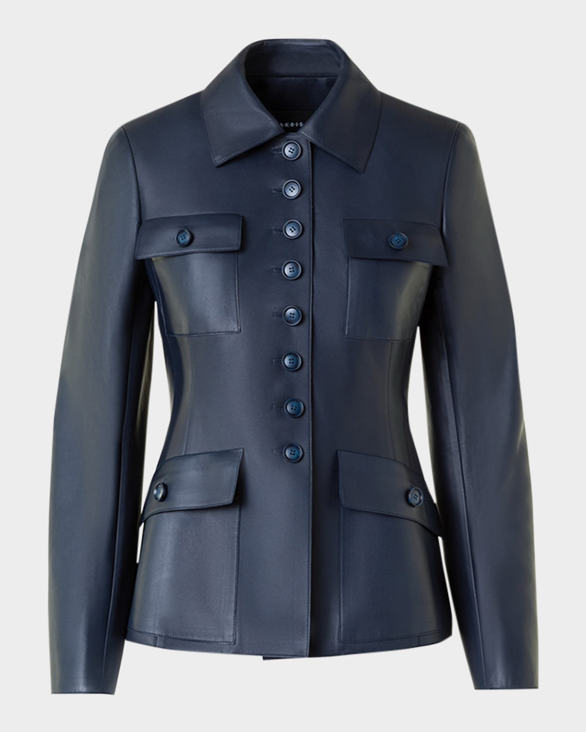 Akris Delia Nappa Leather Fitted Jacket In Blue