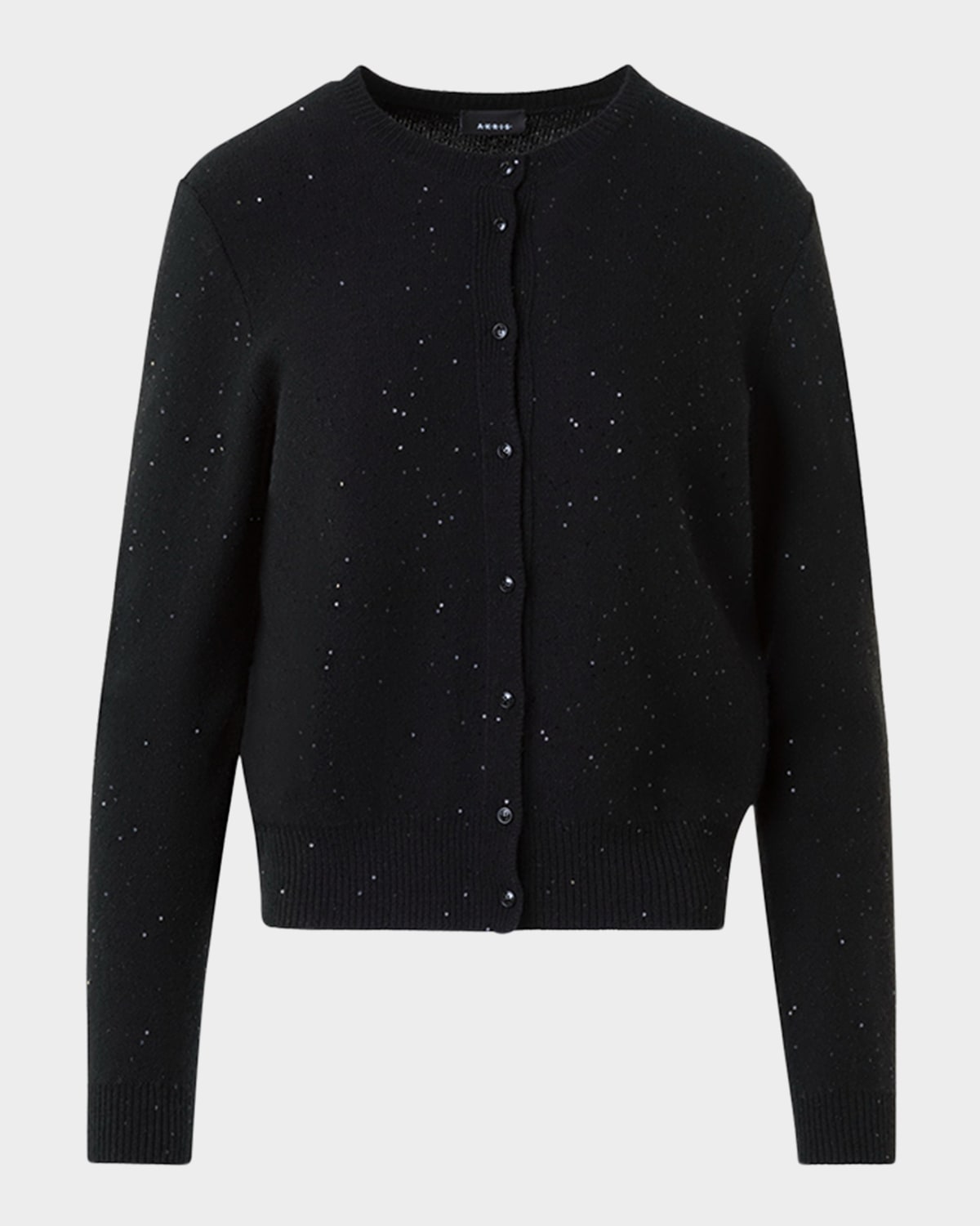 Akris Paillette Wool-cashmere Knit Crewneck Cardigan In Black