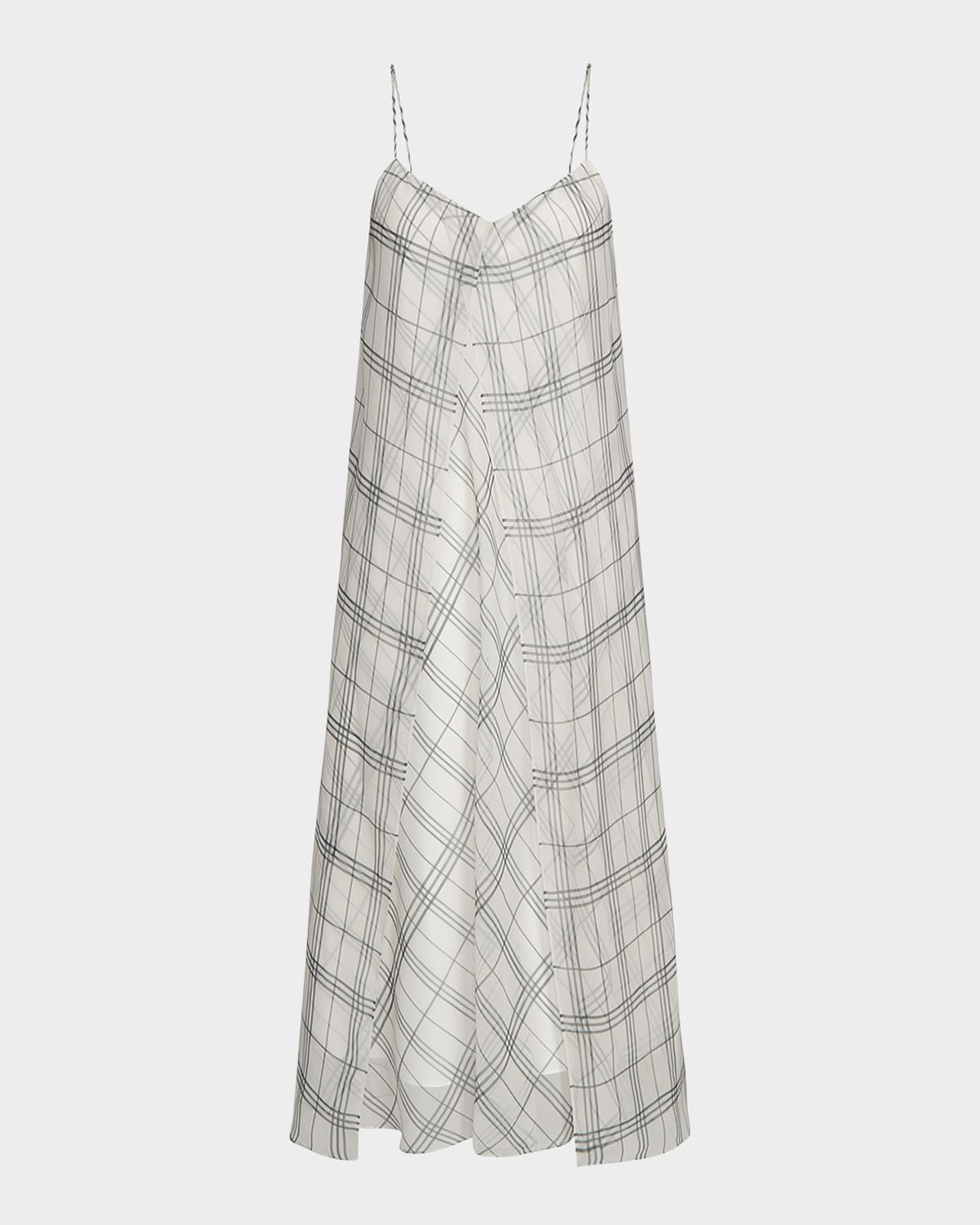 Vince Sleeveless Sheer Plaid Midi Dress In Off Whitegrey