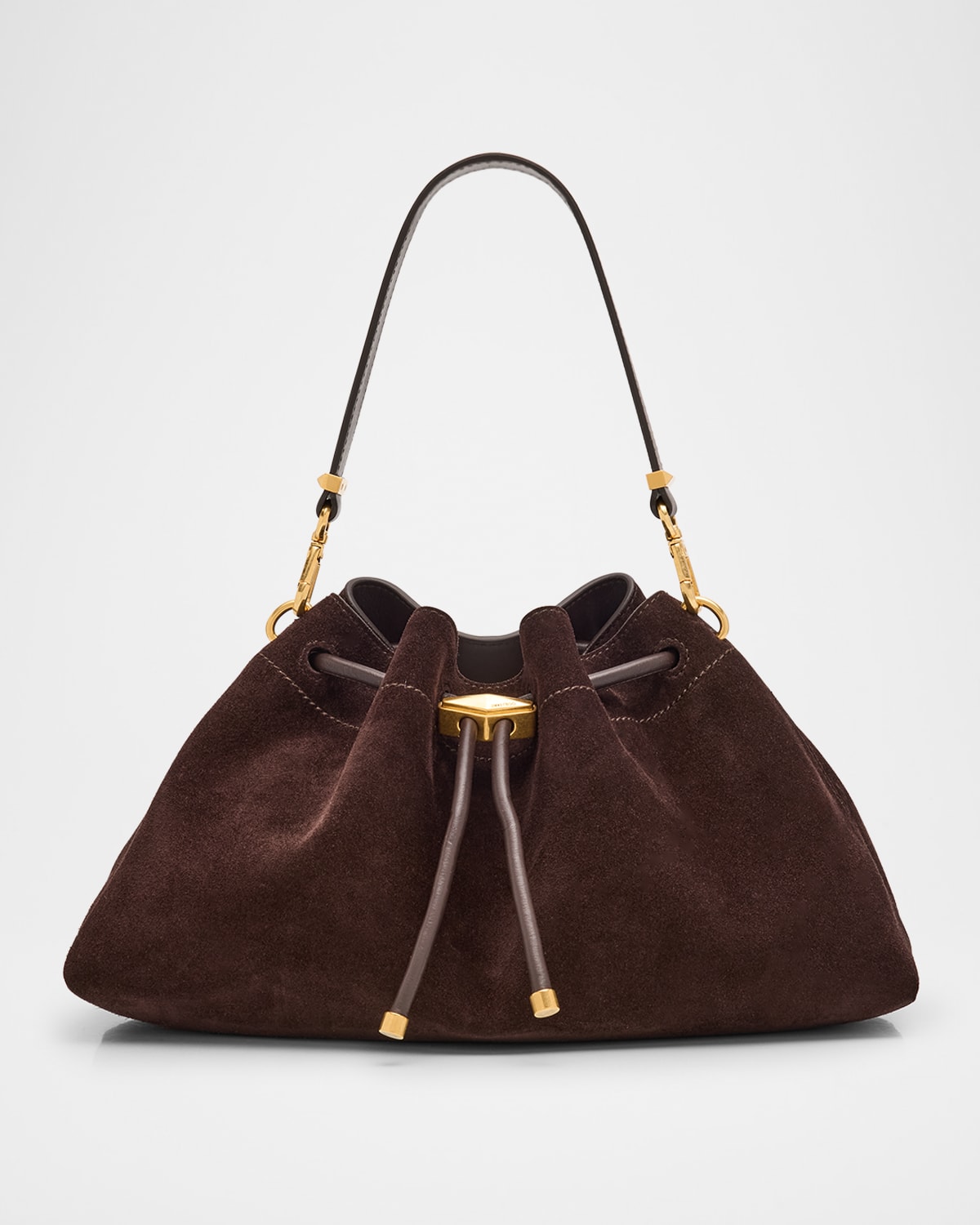 Jimmy Choo Bon Bon Ruched Suede Bucket Shoulder Bag