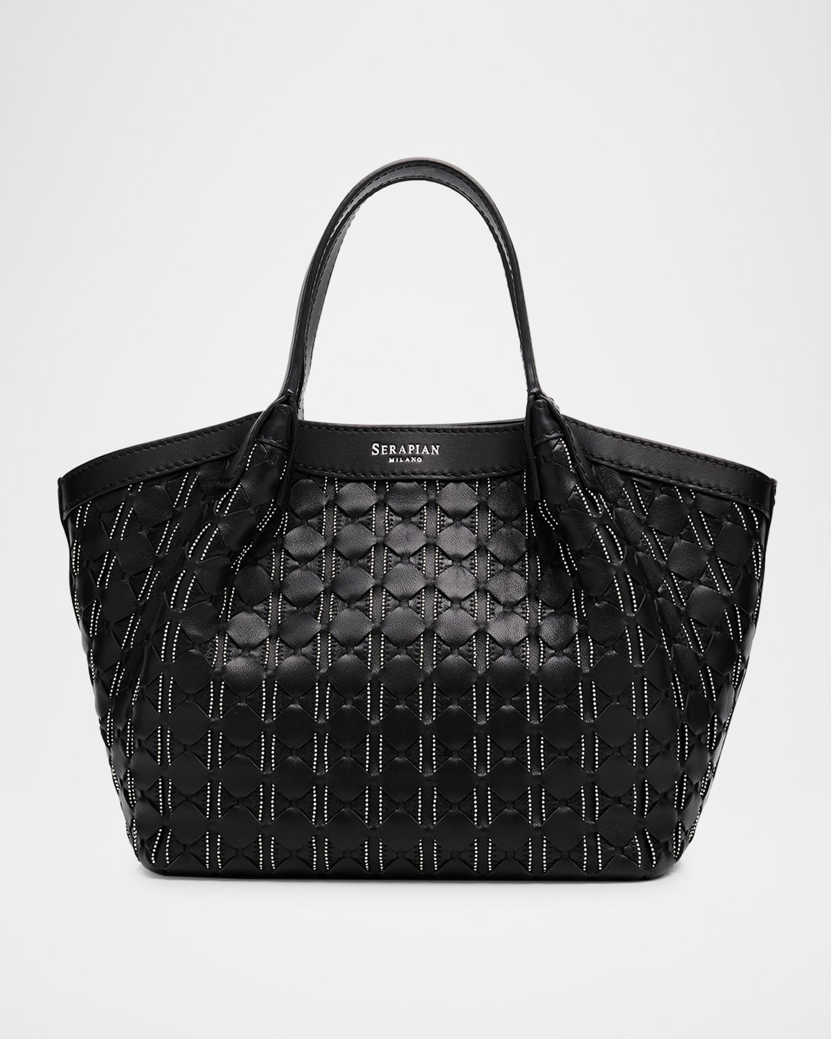 Serapian Mini Secret Mosaico Leather Microchain Tote Bag In Black