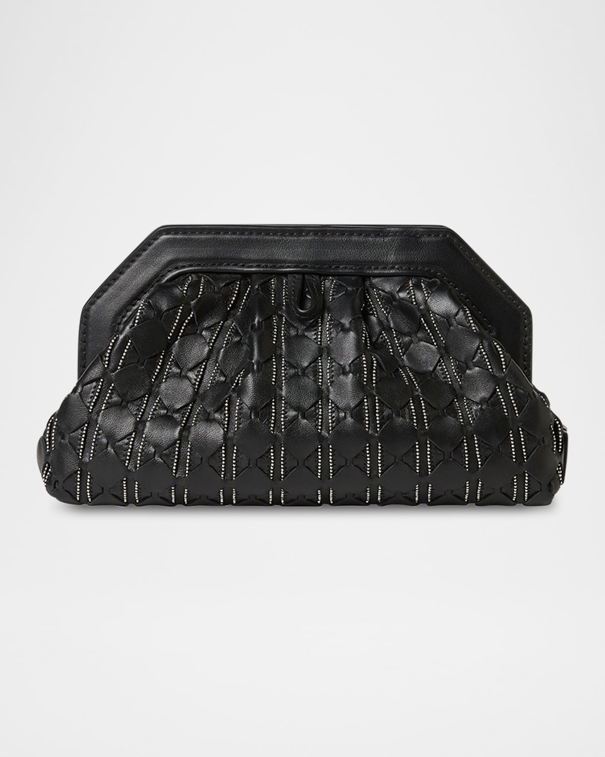 Serapian Secret Mini Mosaic Leather Clutch Bag With Chain In Black