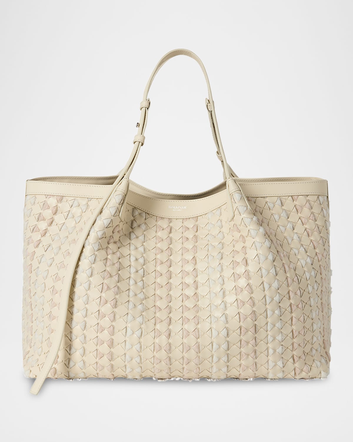 Serapian Secret Mestieri D'arte Wool & Leather Tote Bag In White