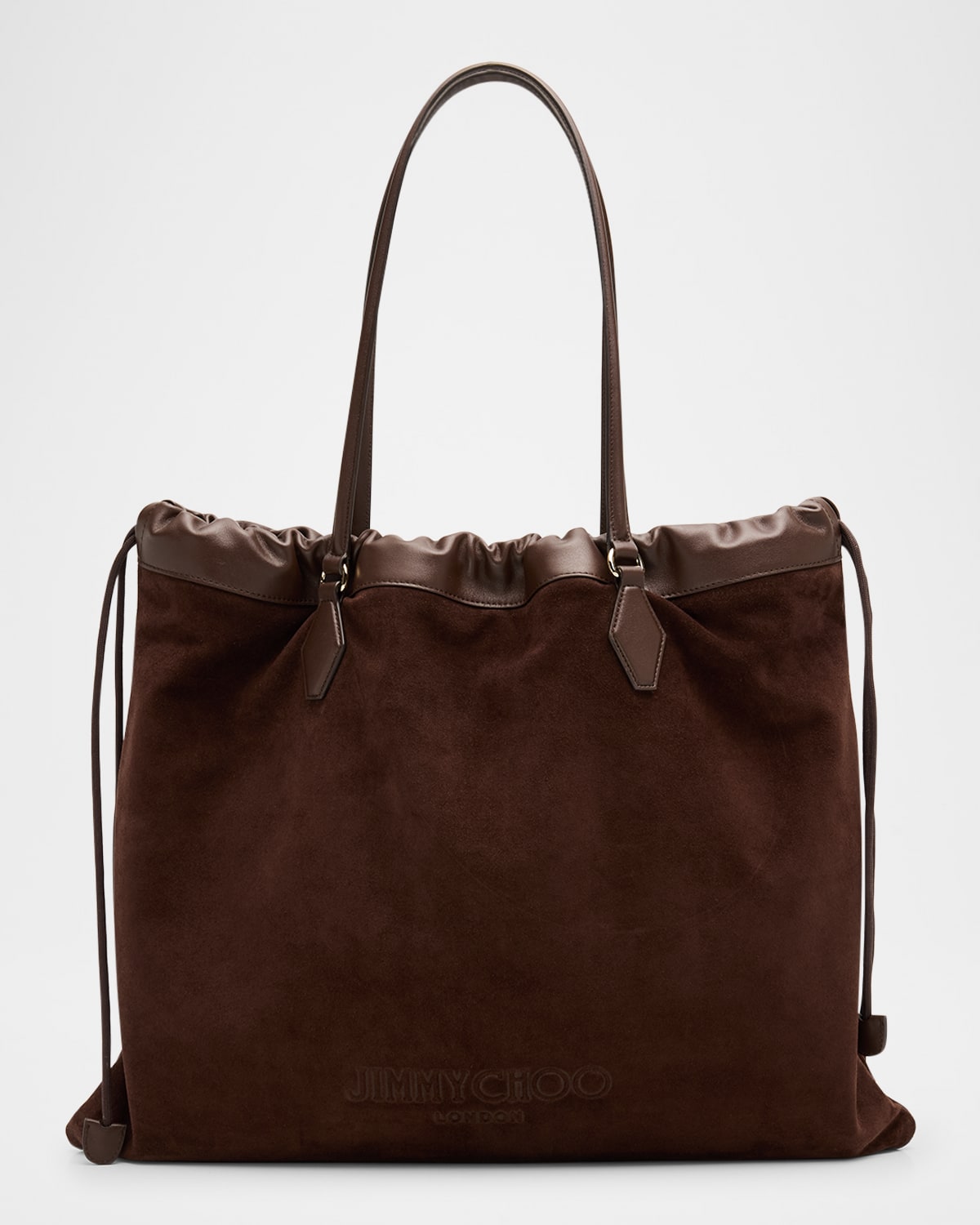 Jimmy Choo Large Suede Drawstring Tote Bag In Brown