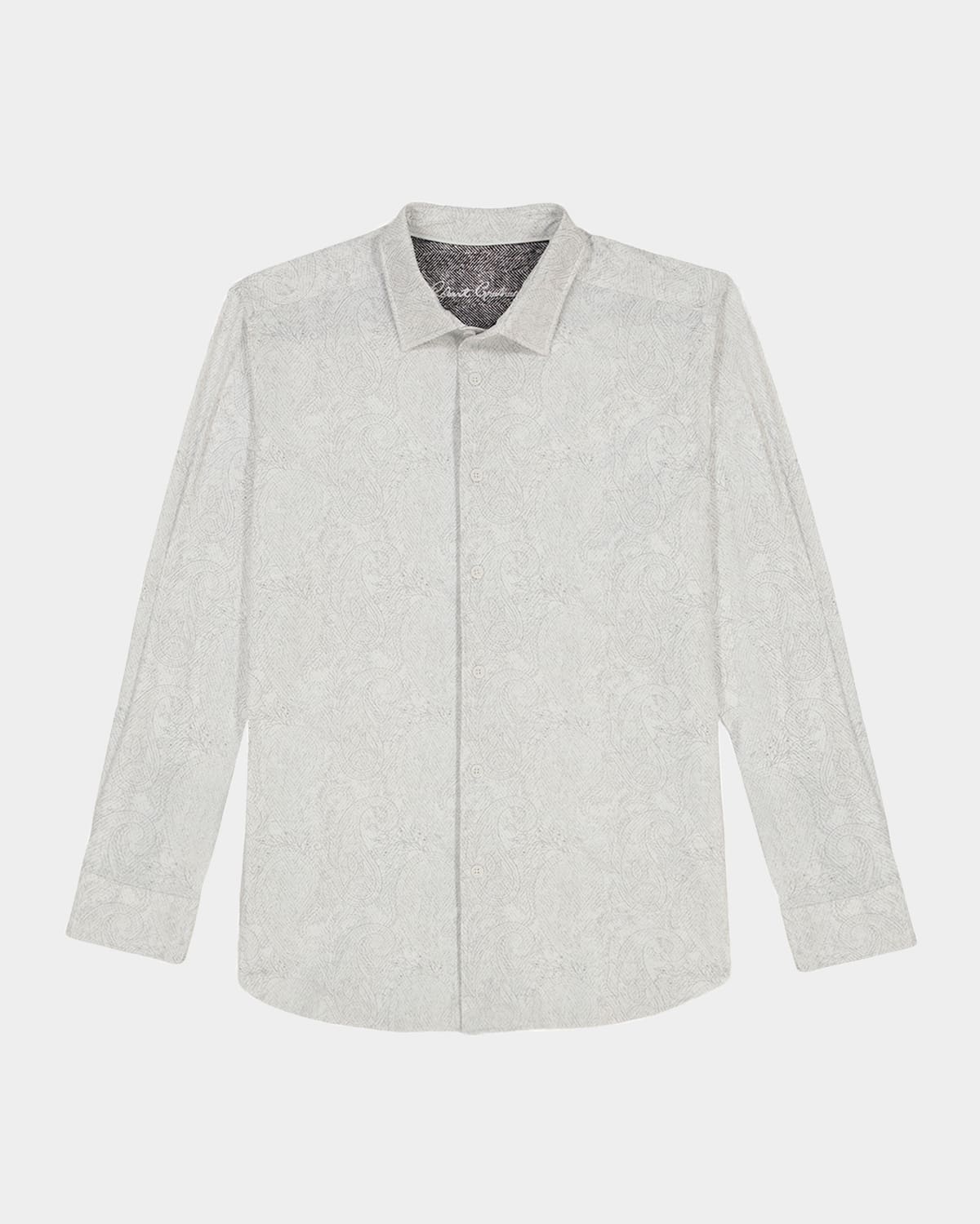 Robert Graham Men's Thurston Tonal Paisley Knit Button-down Shirt In White