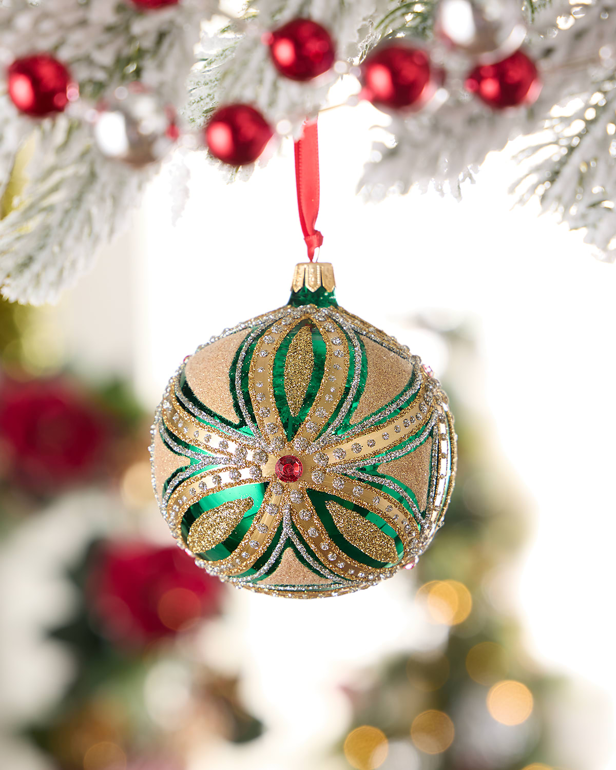 Neiman Marcus Emerald Essence Glass Christmas Ornament