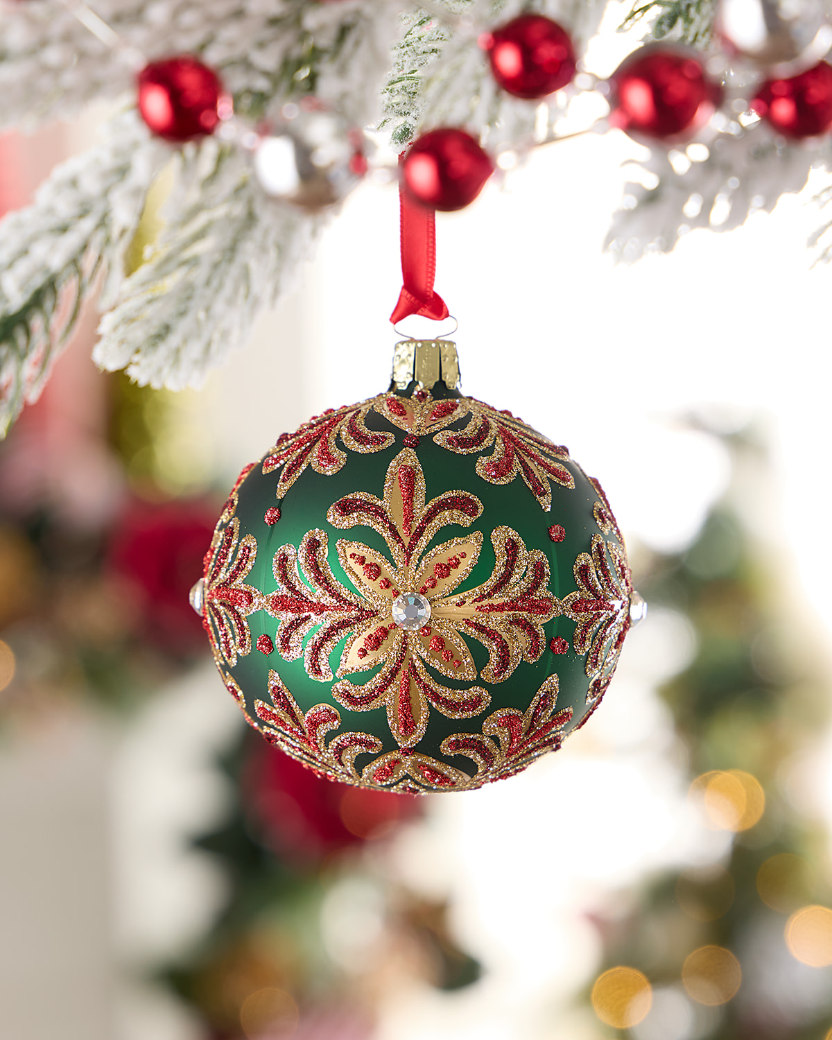 Neiman Marcus Festive Radiance Glass Christmas Ornament In Green