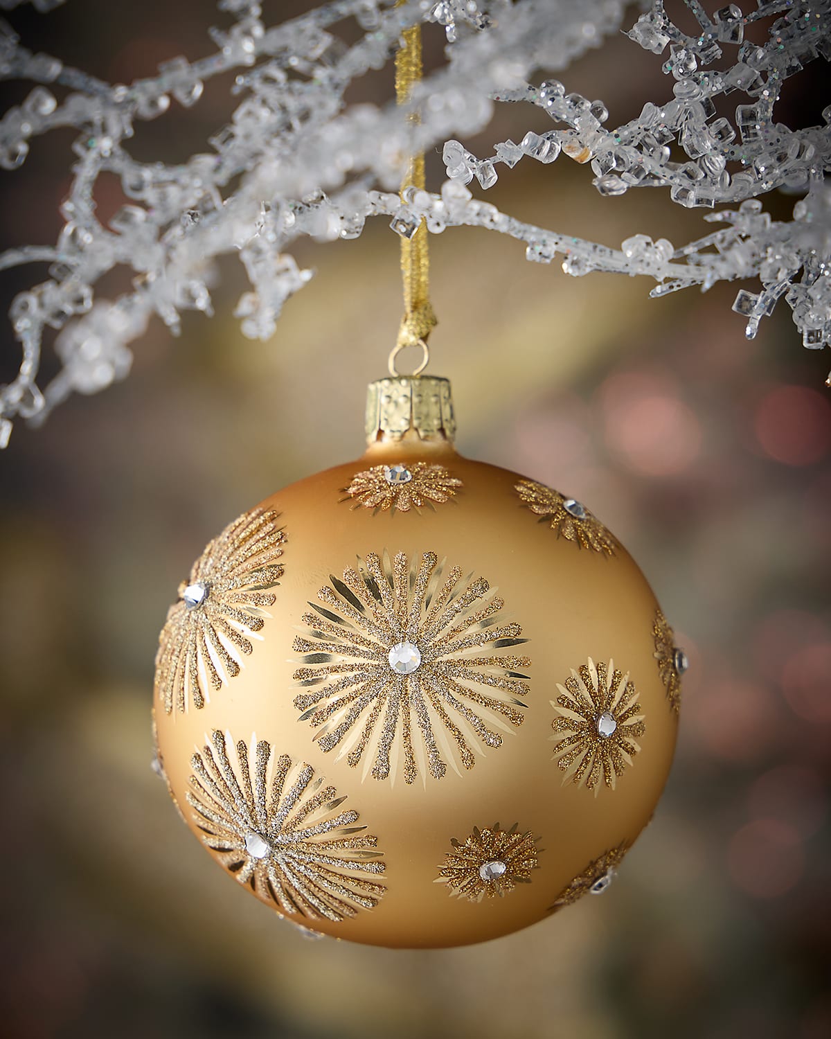 Neiman Marcus Golden Spark Burst Glass Ornament In Gold