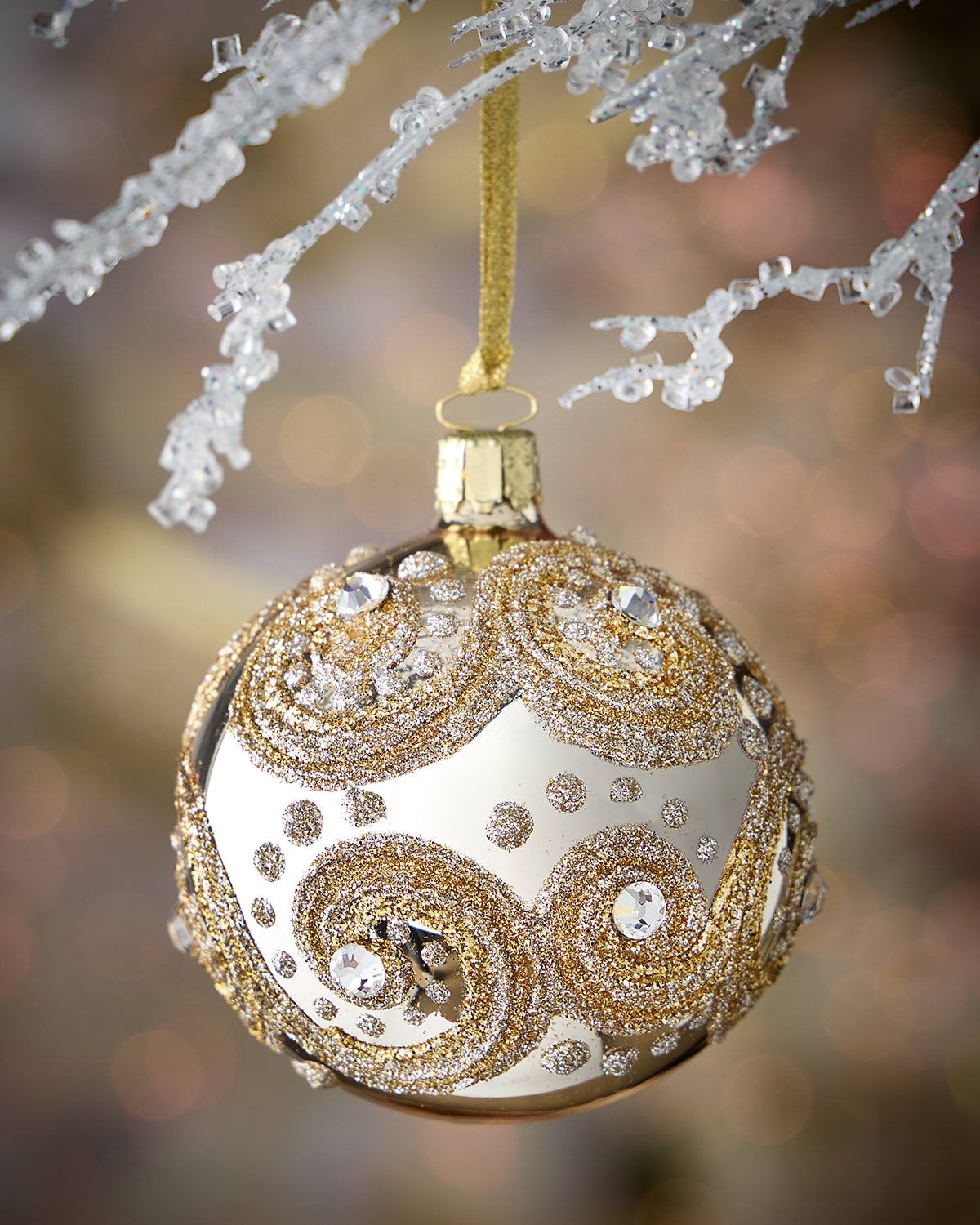 Neiman Marcus Silver Halo Glitter Glass Ornament