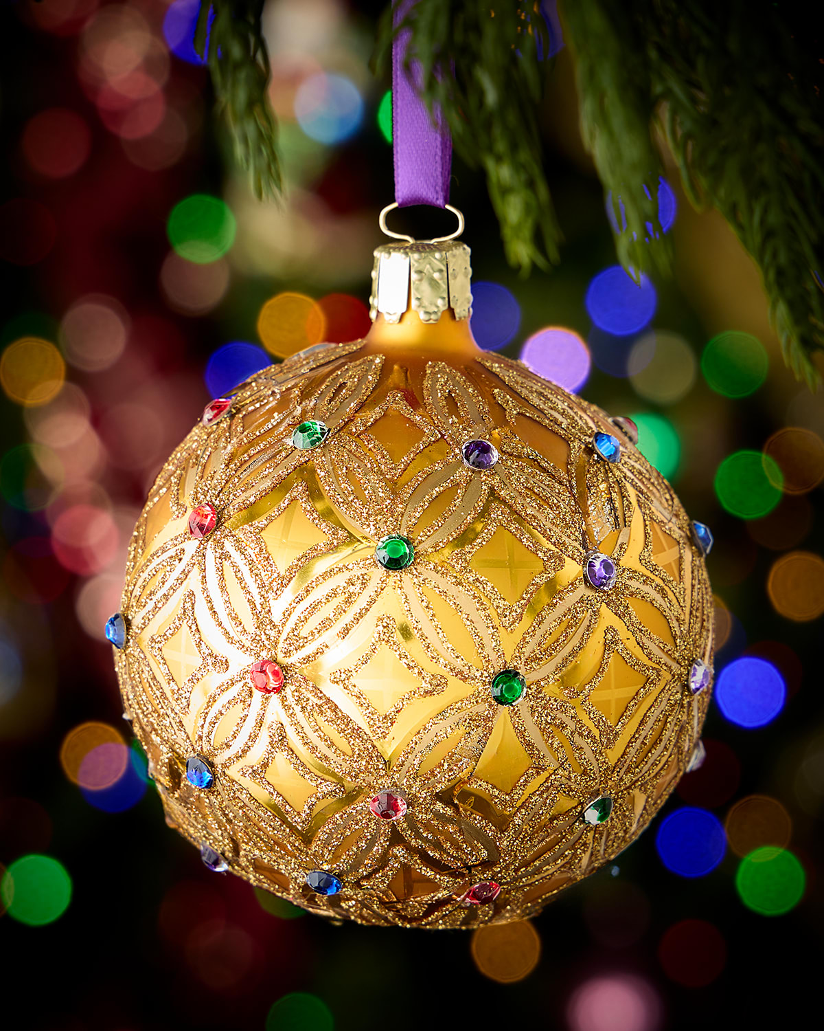 Neiman Marcus Sapphire Gleam Glass Ornament In Gold