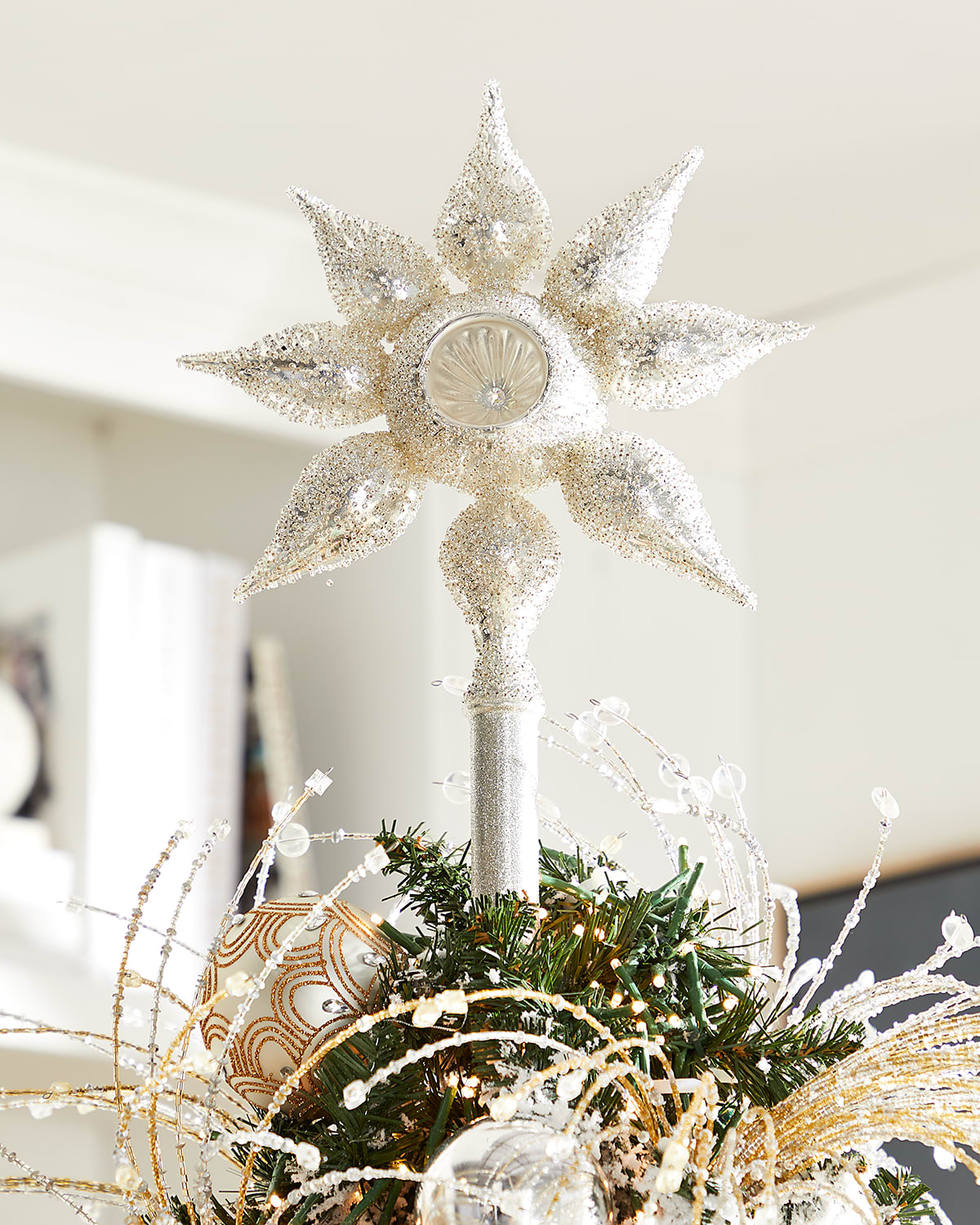 Neiman Marcus Snowflake Serenity Star Christmas Tree Topper In Silver