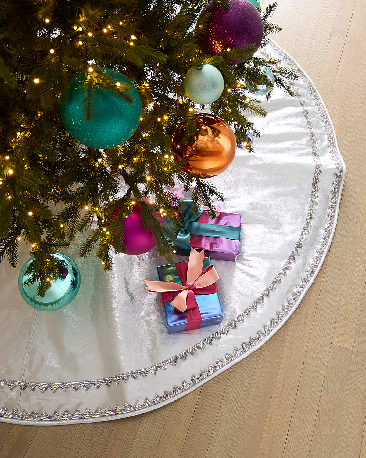 D. Stevens Art Deco Metallic Dupion 64" Tree Skirt, Silver