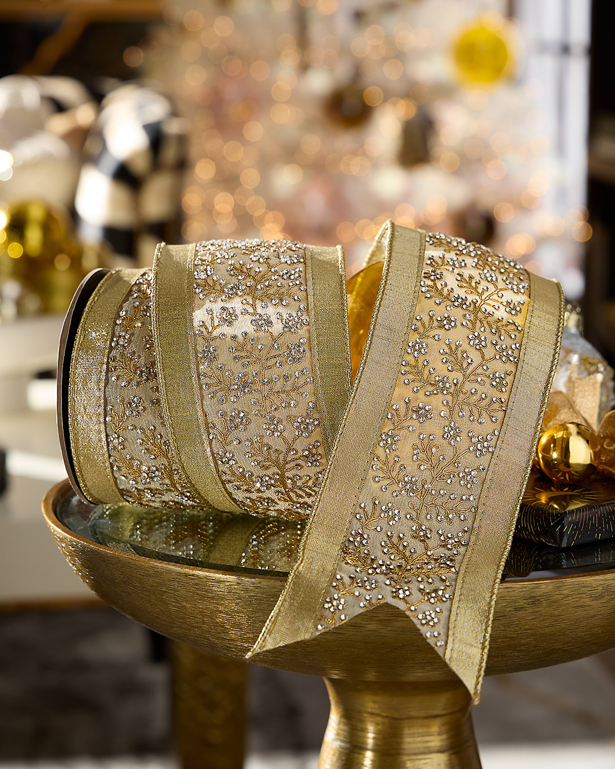 D. Stevens Metallic Dupioni Crystal Branch Ribbon, 4" X 5 Yards In Gold