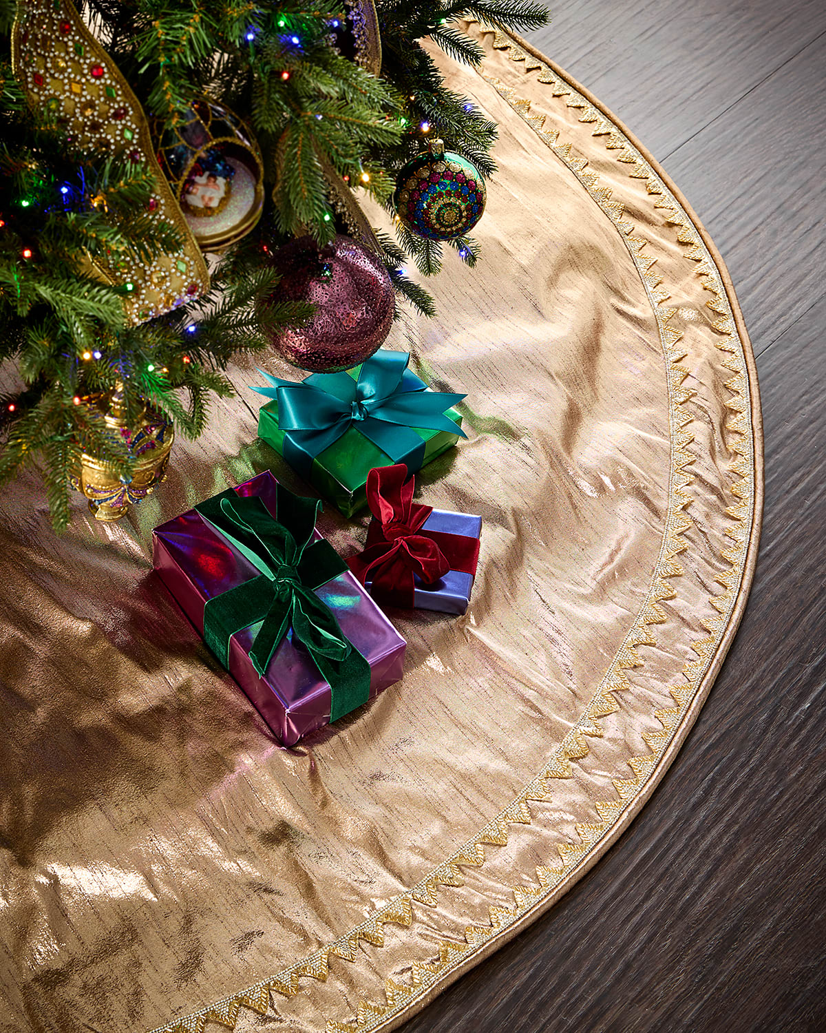 D. Stevens 64" Art Deco Bronze Metallic Dupioni Tree Skirt